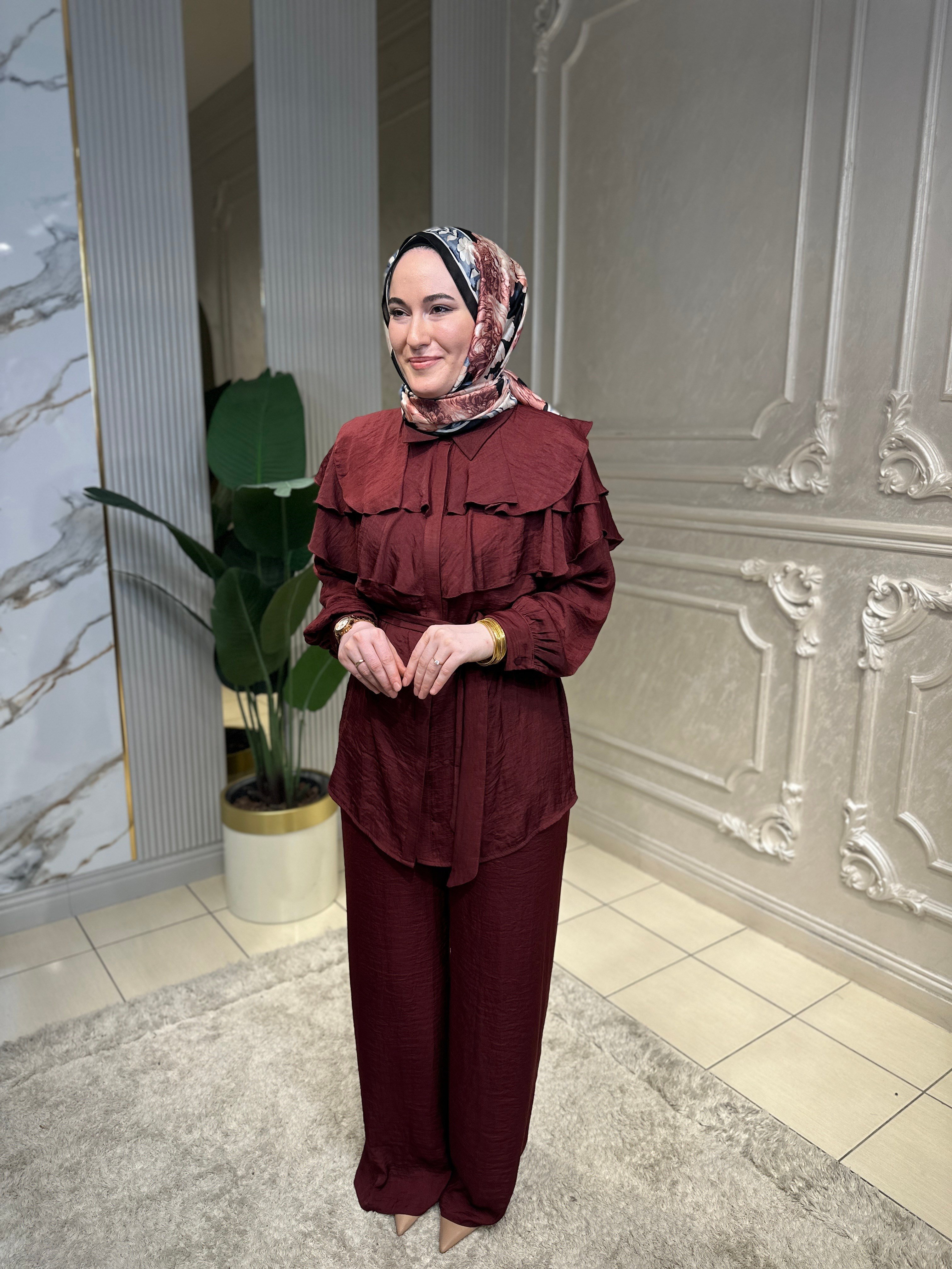 8541 Bel Kuşaklı Pantolon Takım