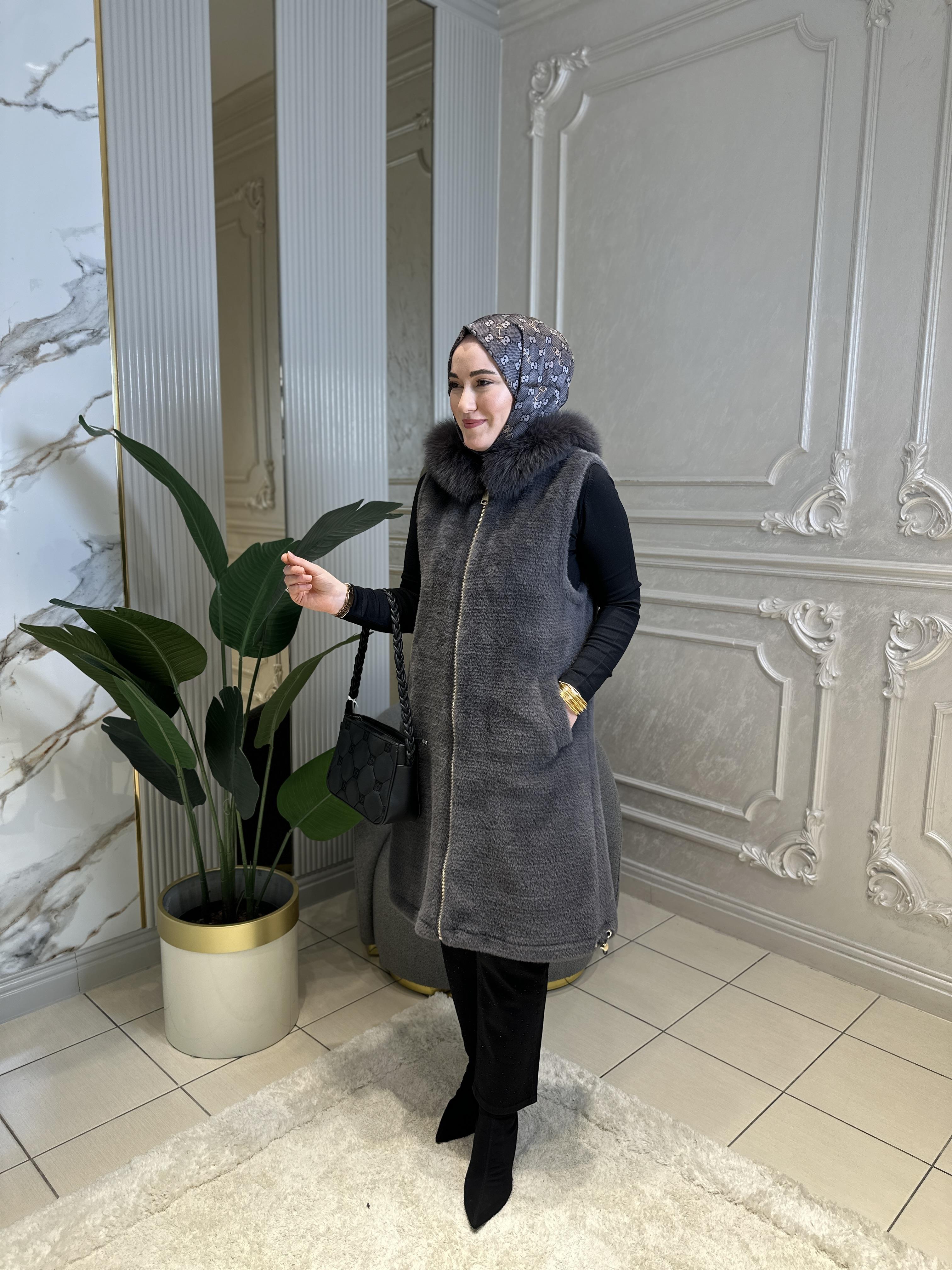 9058 Tilki Kürk Detaylı Kürk Yelek