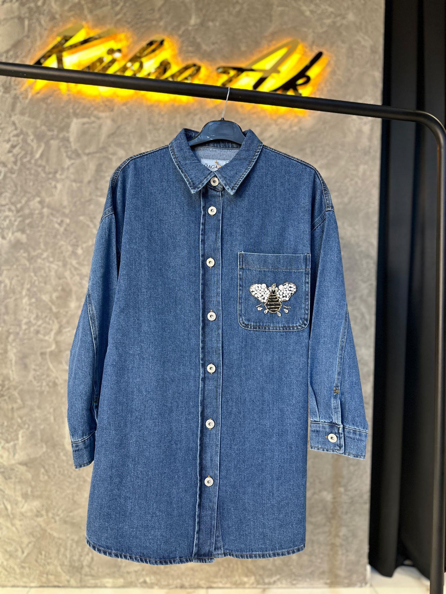 Ak6986 Denim Arı Nakış Gömlek