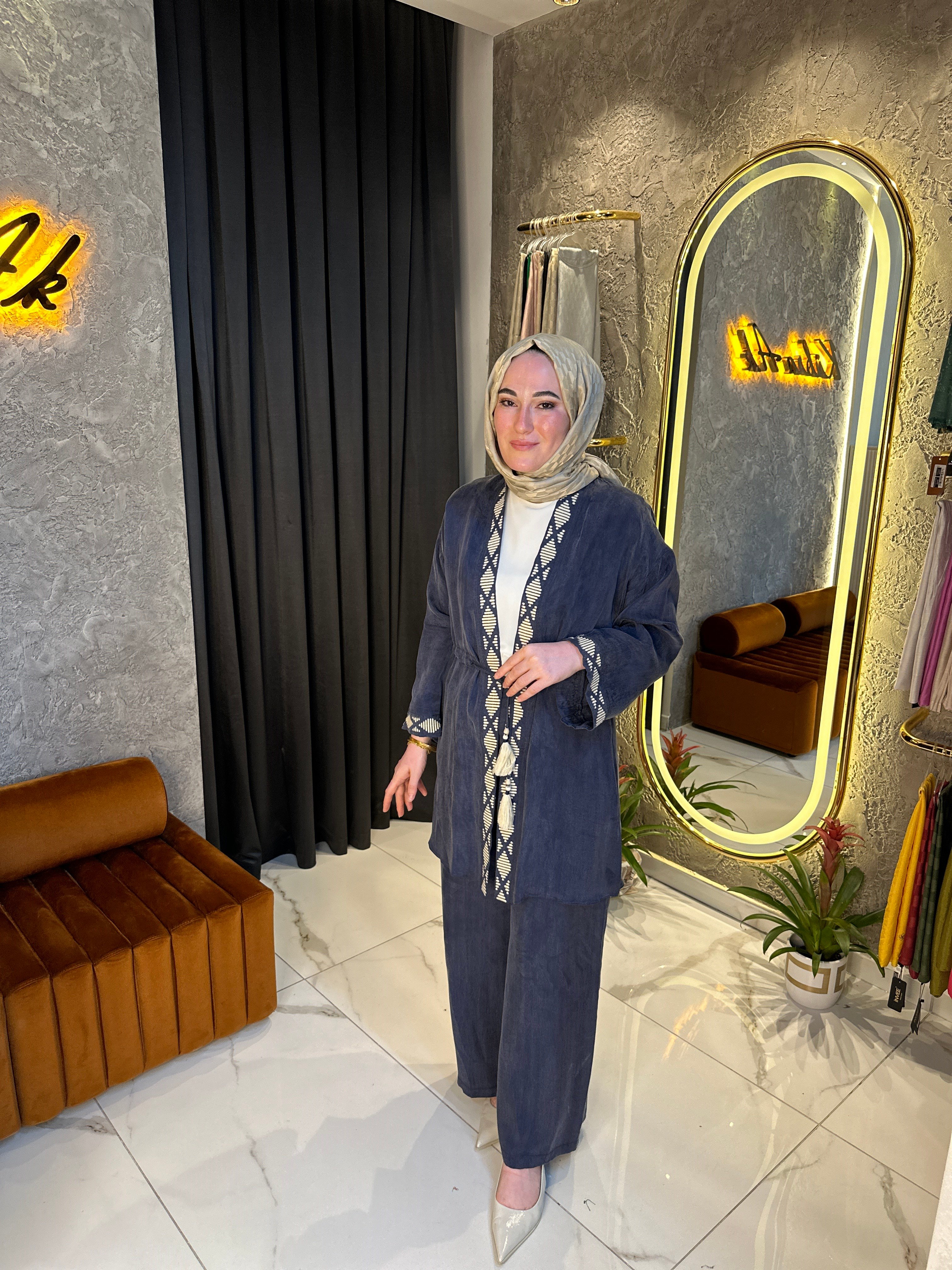 Kayra 16033 İpek Kupra Kimono Takım
