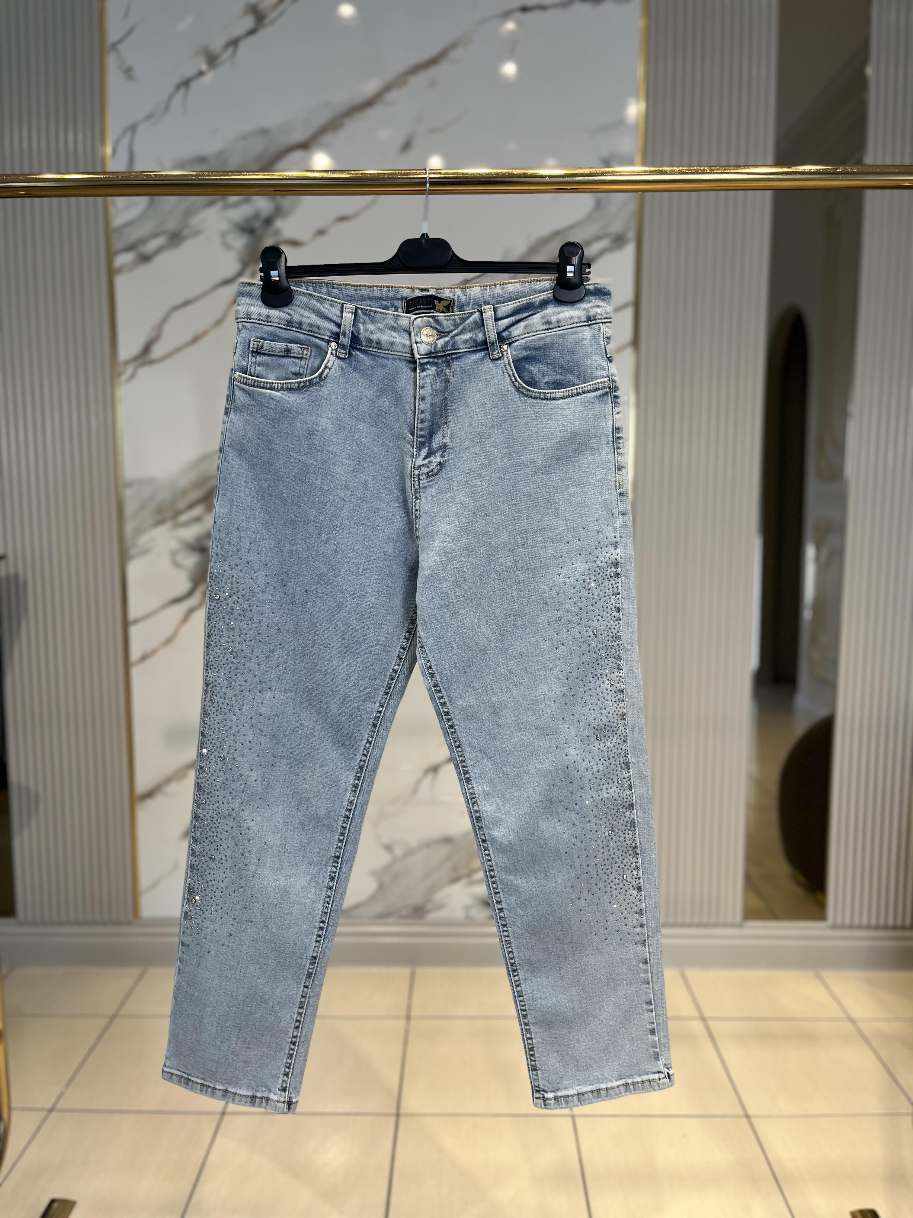 La Carte 0291-521 Yan Serpme Taşlı Mom Jean