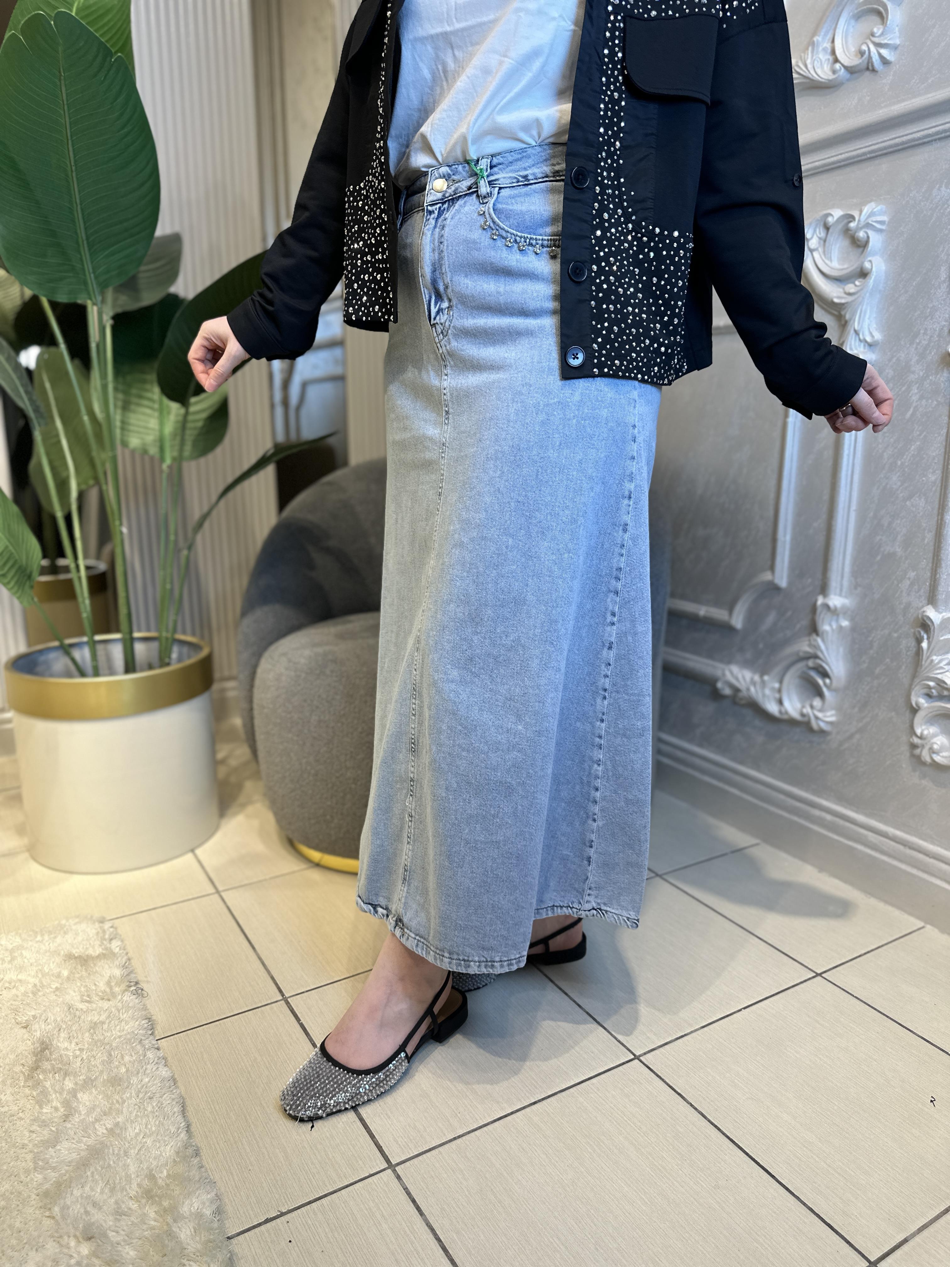 Missemramis4336 Taş İşlemeli Kot Etek
