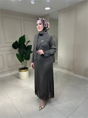 26044 Eteği Püsküllü Elbise Takım