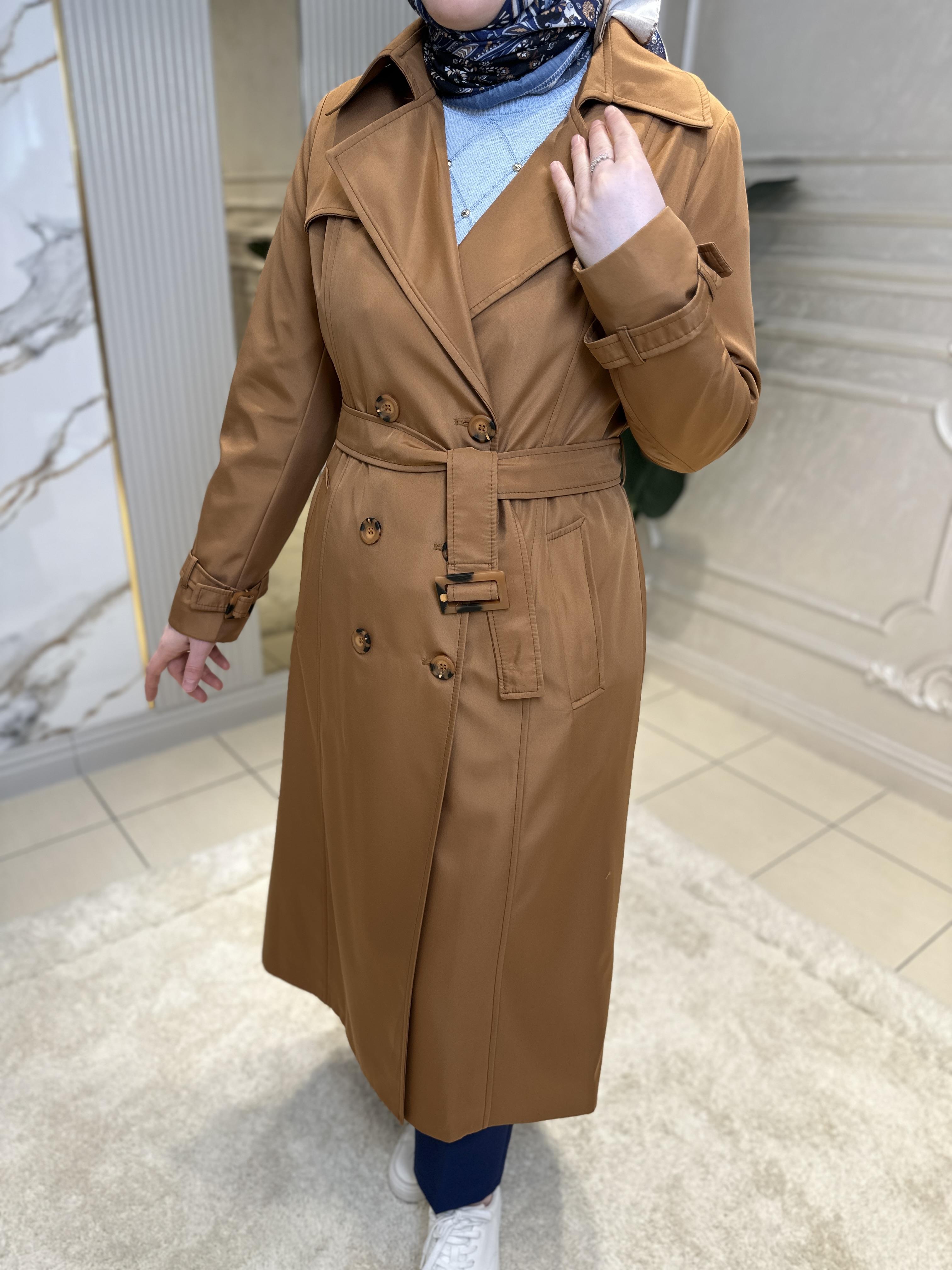 1308 İç Astarlı Premium Trench-Taba