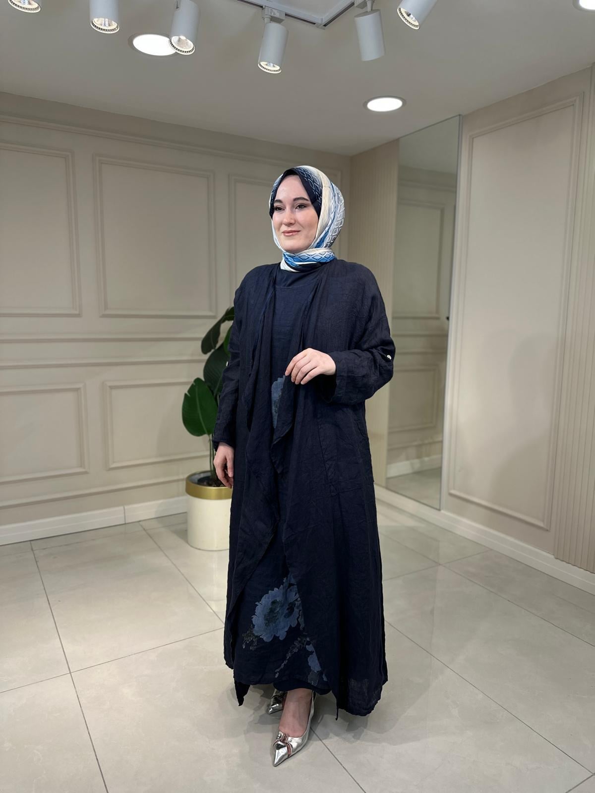 26005 Ham Keten Elbise Takım