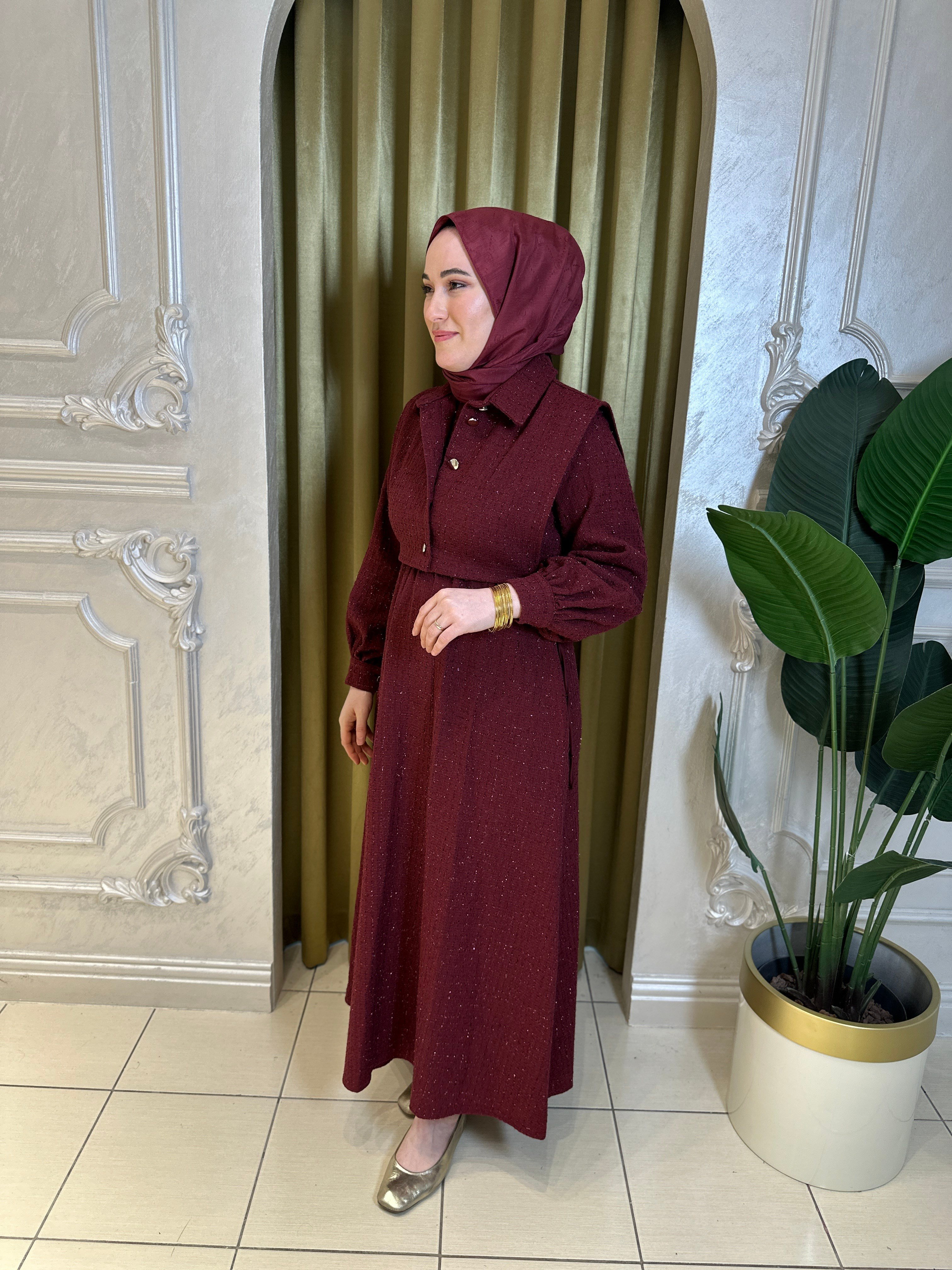 2958 Yelekli Elbise Takım