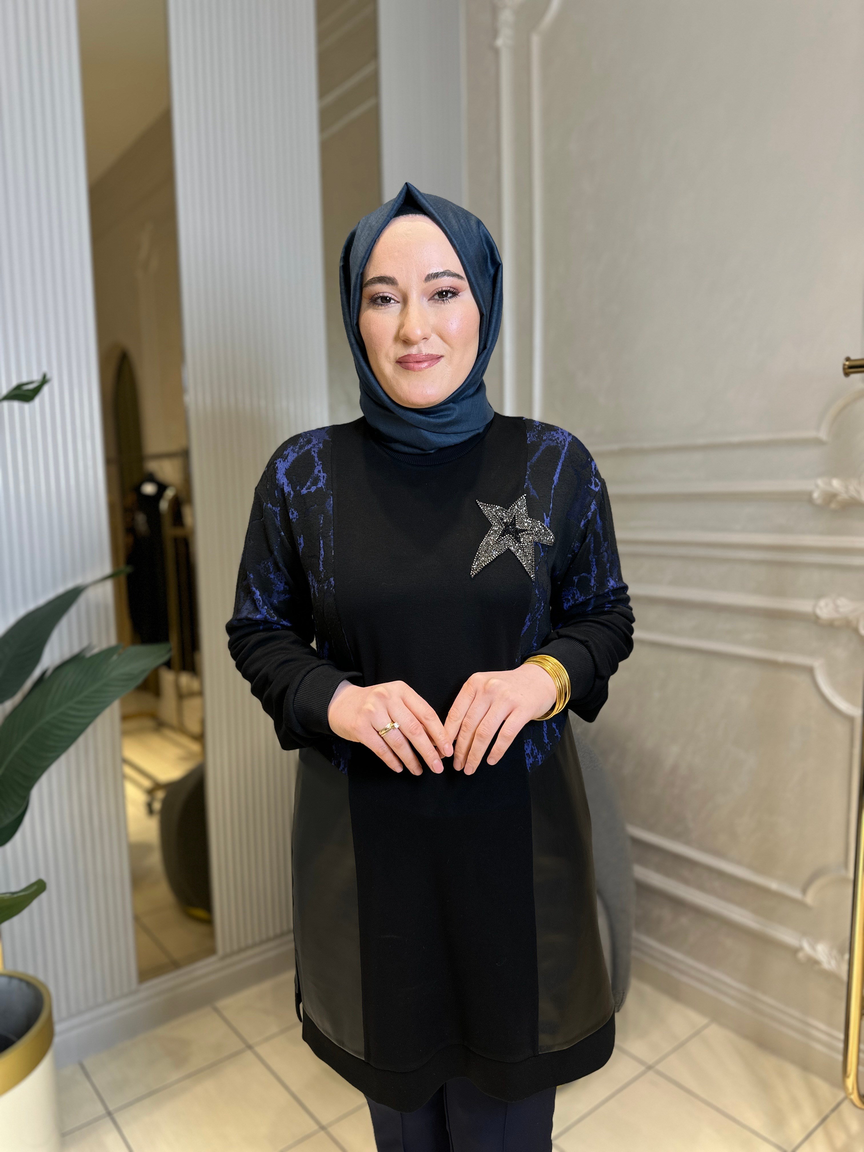 3093 Örümcek Desen Taşlı Tunik