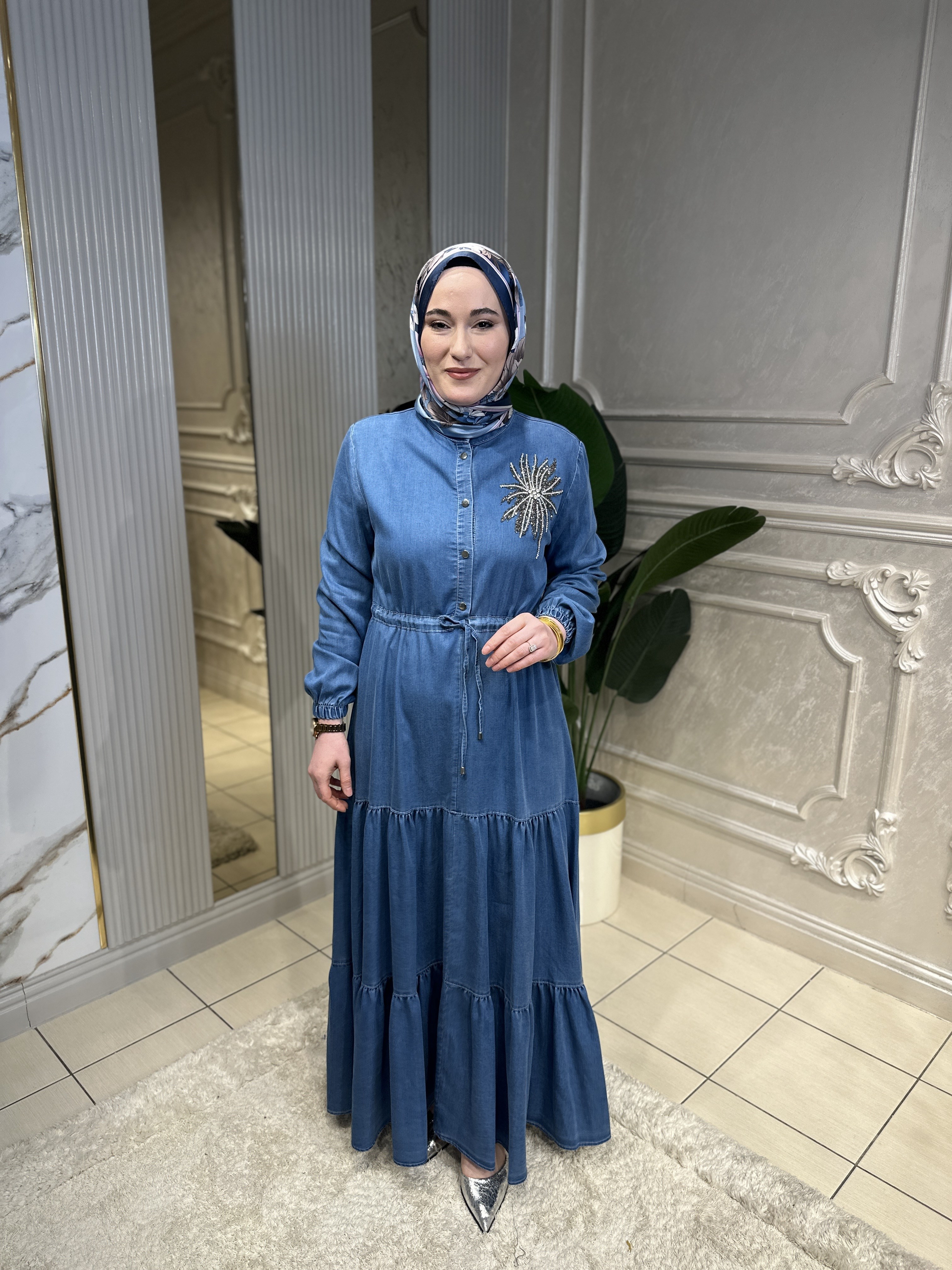 5006 Tencel Taşlı Elbise