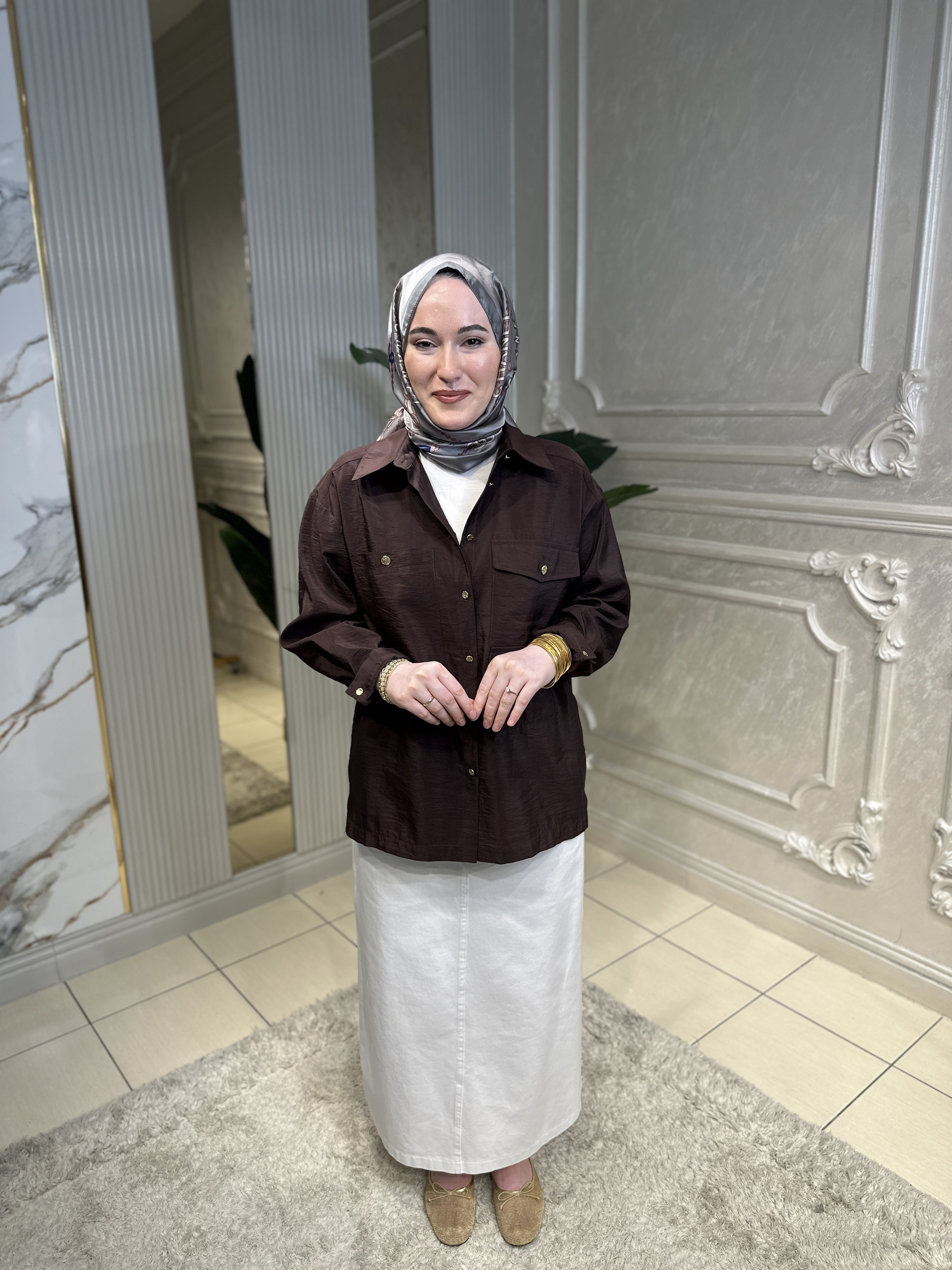 5135 Üç Cepli Önden Düğmeli Dubai Kısa Gömlek