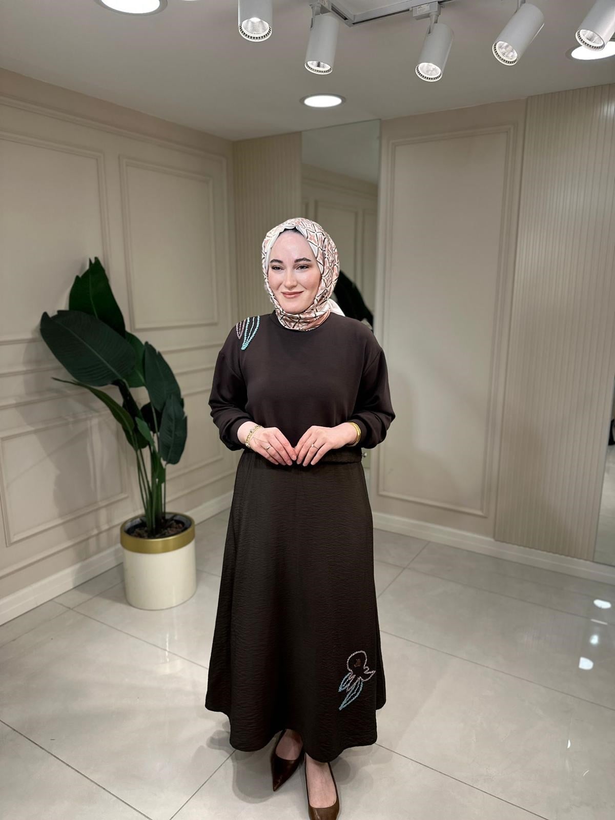 5189 Nakışlı Duo Elbise