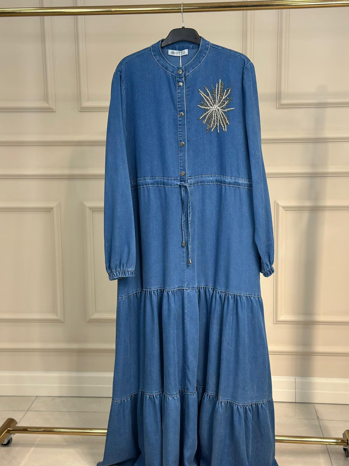 5306 Tencel Kumaş Taşlı Elbise