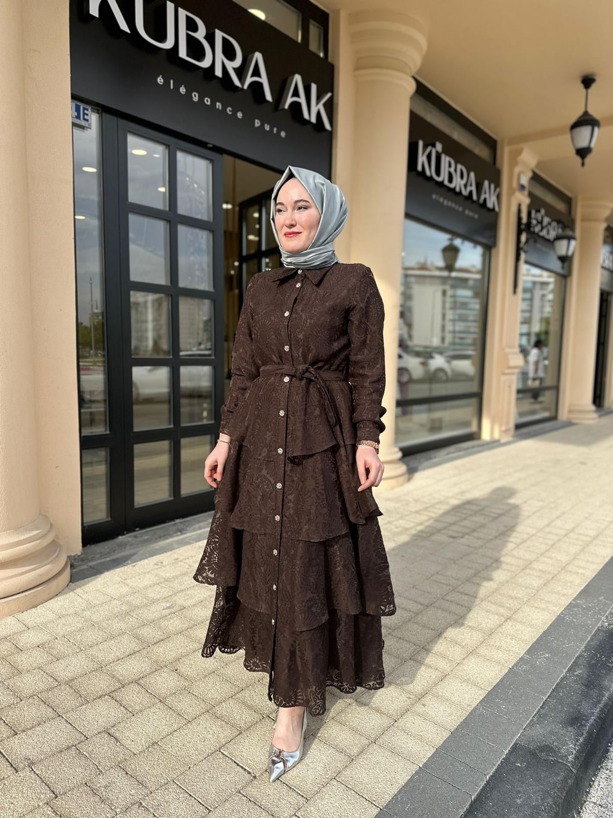 5475 Dantel Belden Bağlamalı elbise