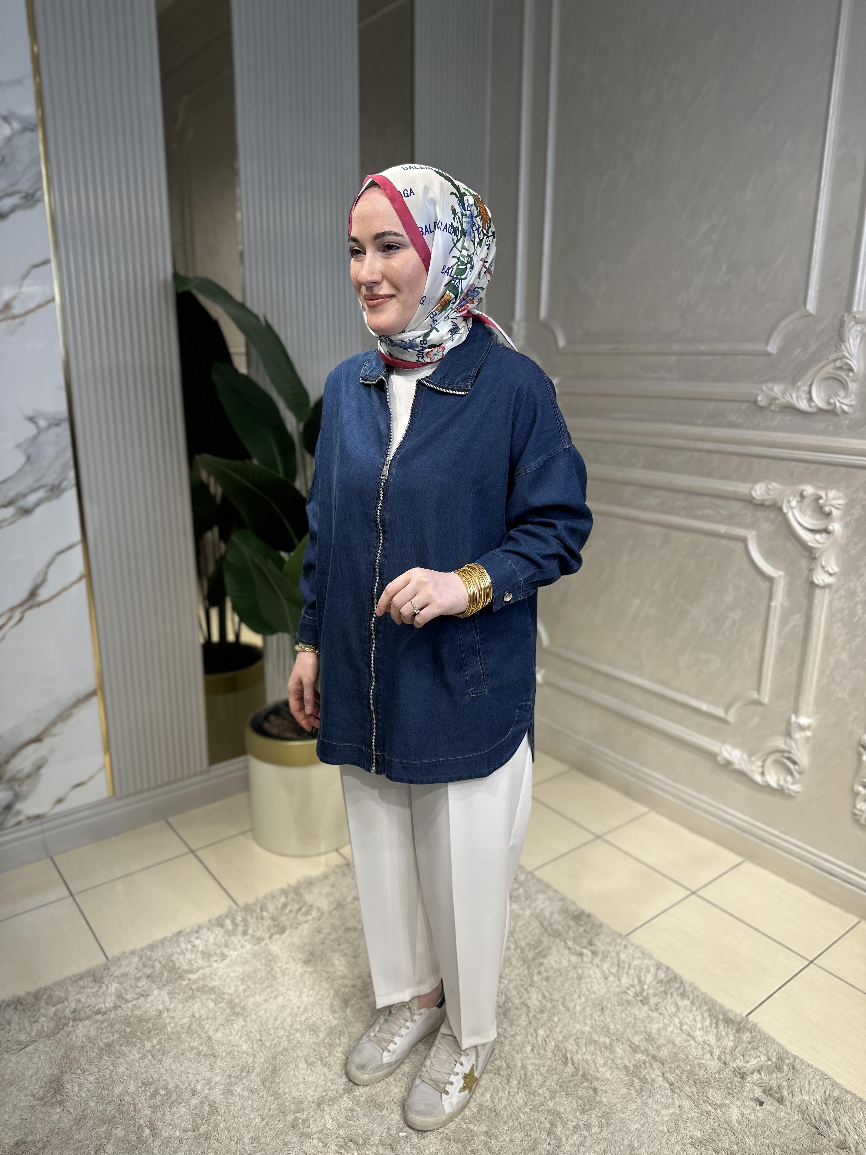 5647 Tencel Fermuar Detaylı Kap