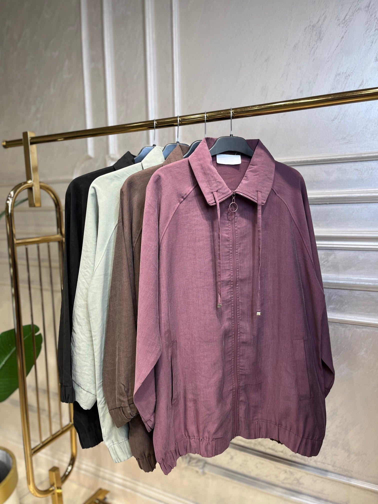 5823 Tencel Fermuarlı Yakası İp Detaylı Kap