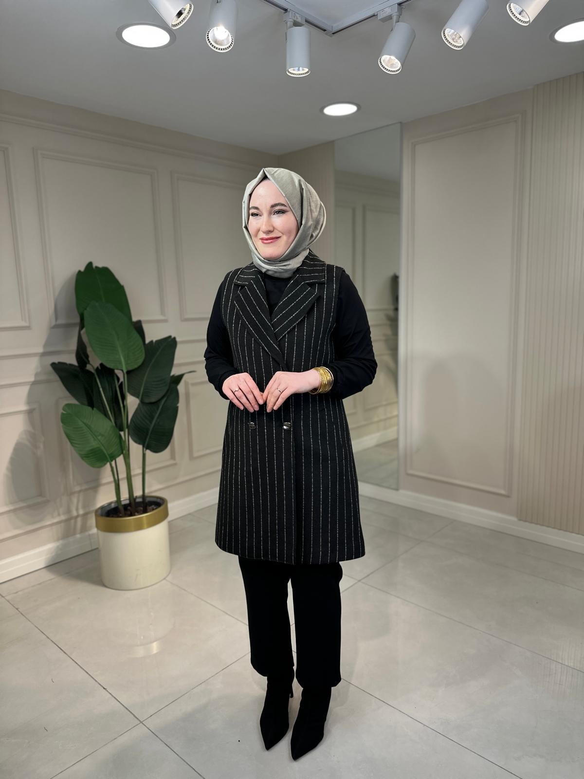 7406 Çizgili Astarlı Yelek