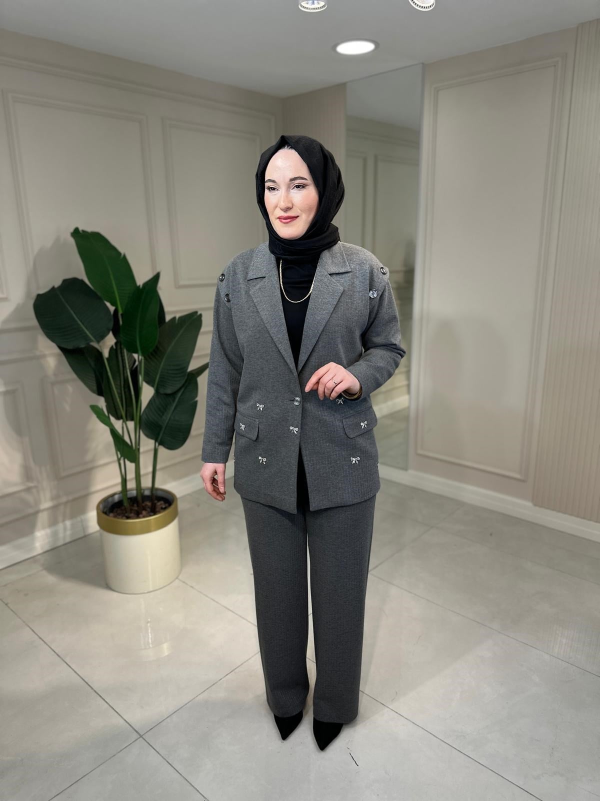 9080 Çizgili Pantolon Takım