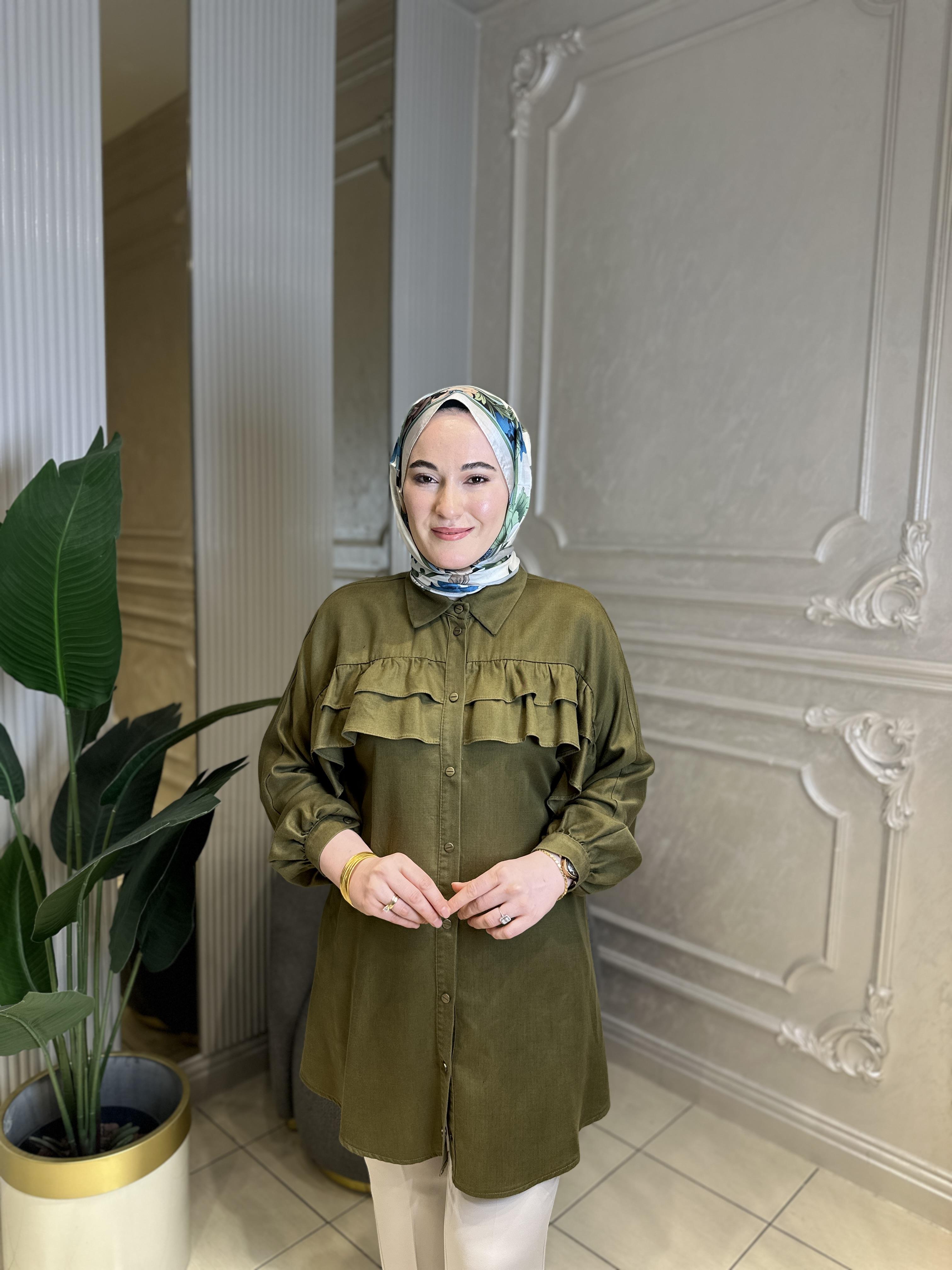 Ak3194 Tencel Fırfırlı Tunik