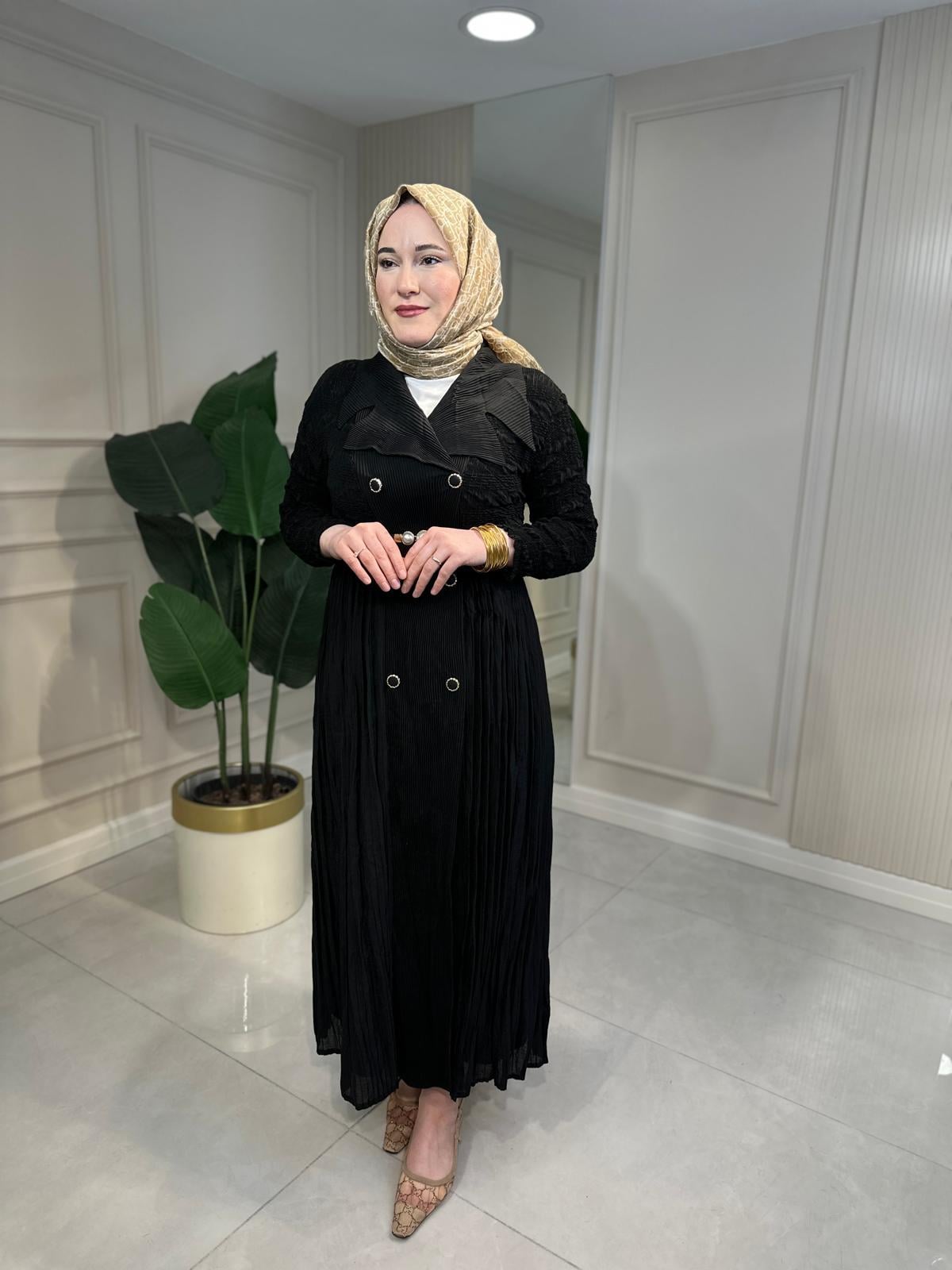 İthal Çift Düğmeli Elbise