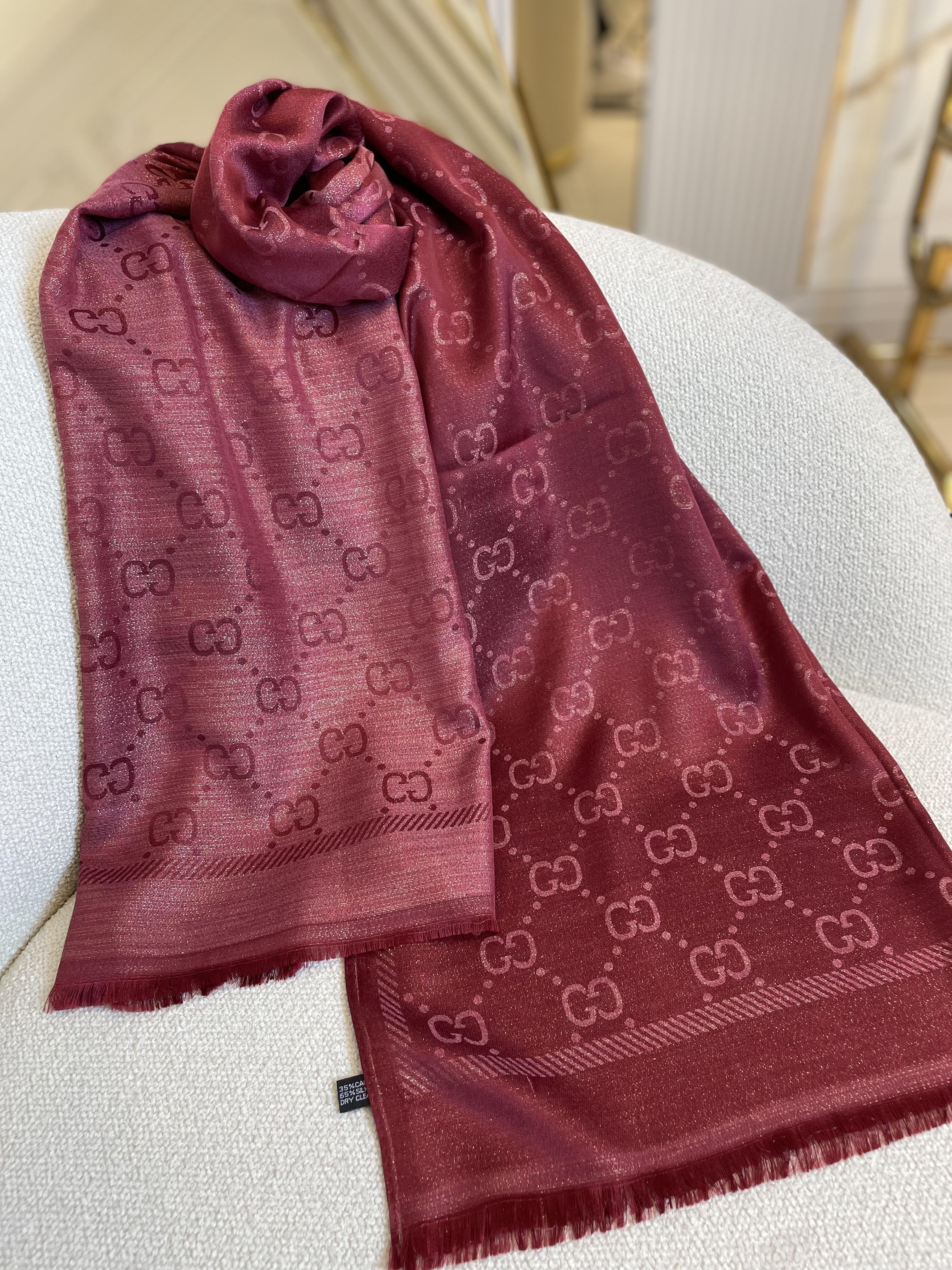 İthal Gucci Kaşmir İpek Simli Şal