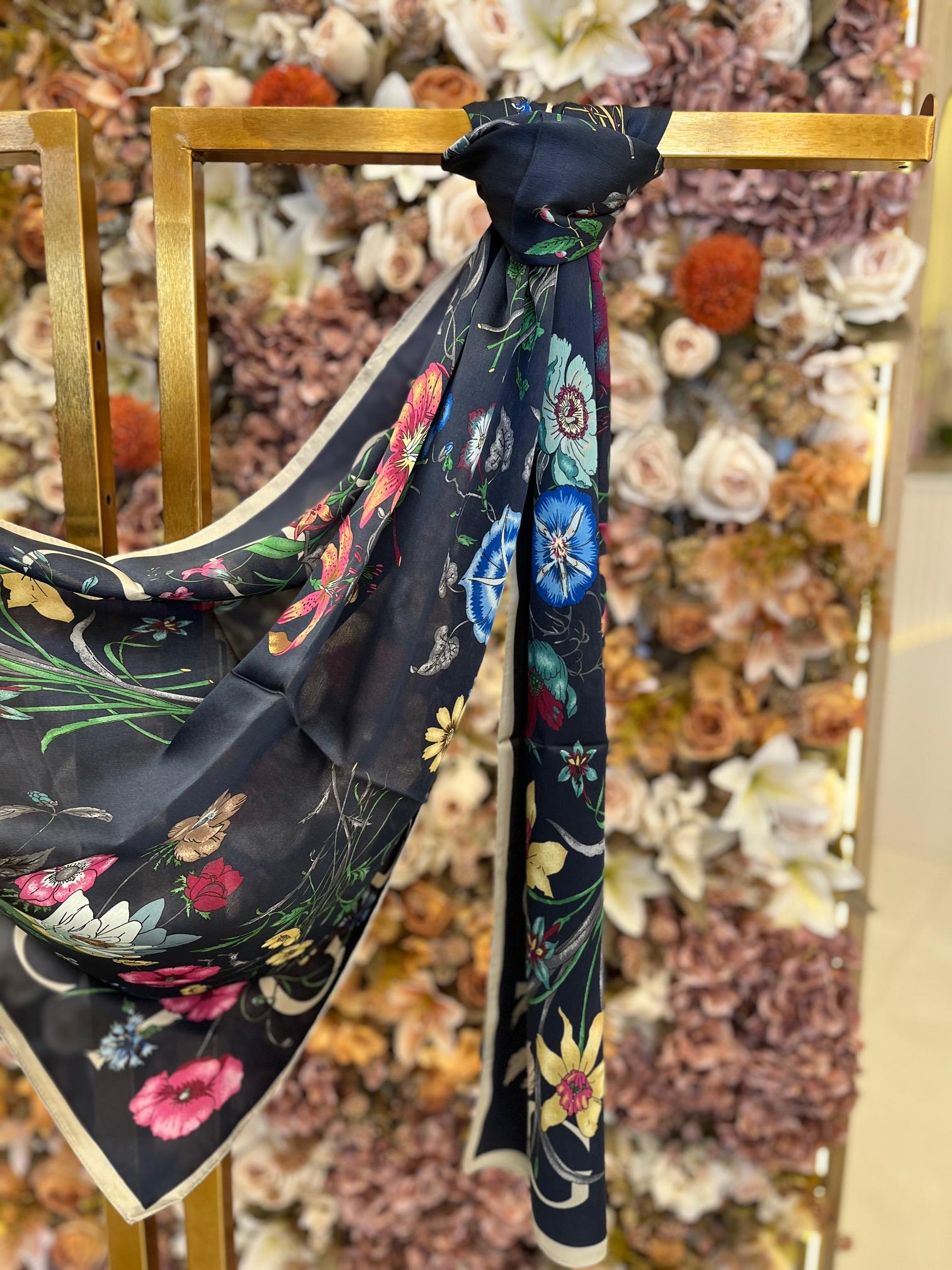 İthal Vual Gucci Çiçek Desenli Şal