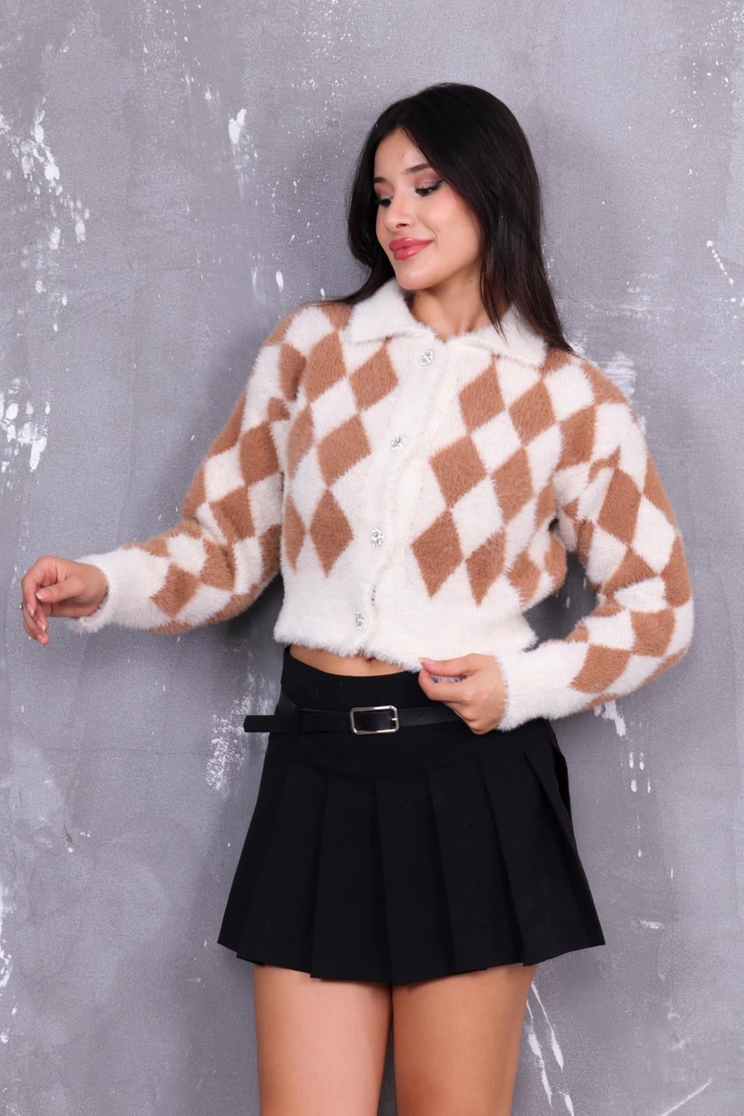 Baklava Desen Crop Hırka