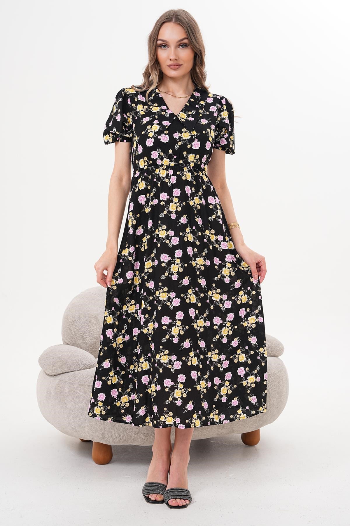 Bebe Yaka Beli Lastikli Elbise