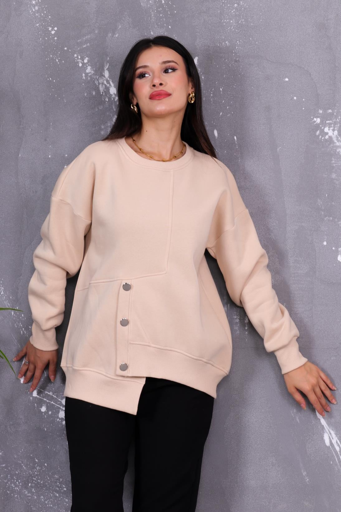 Düğme Detaylı İçi Şardonlu Sweatshirt