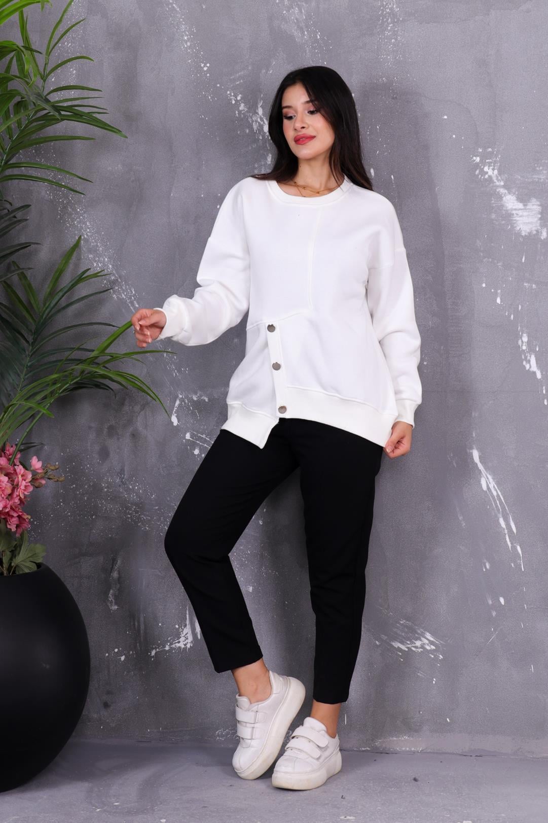 Düğme Detaylı İçi Şardonlu Sweatshirt