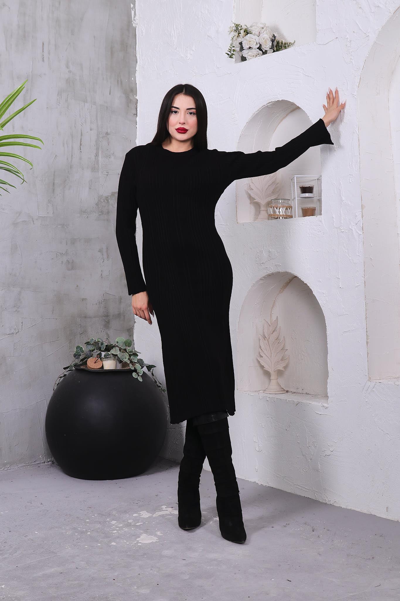 Fitilli Triko Basıc Elbise