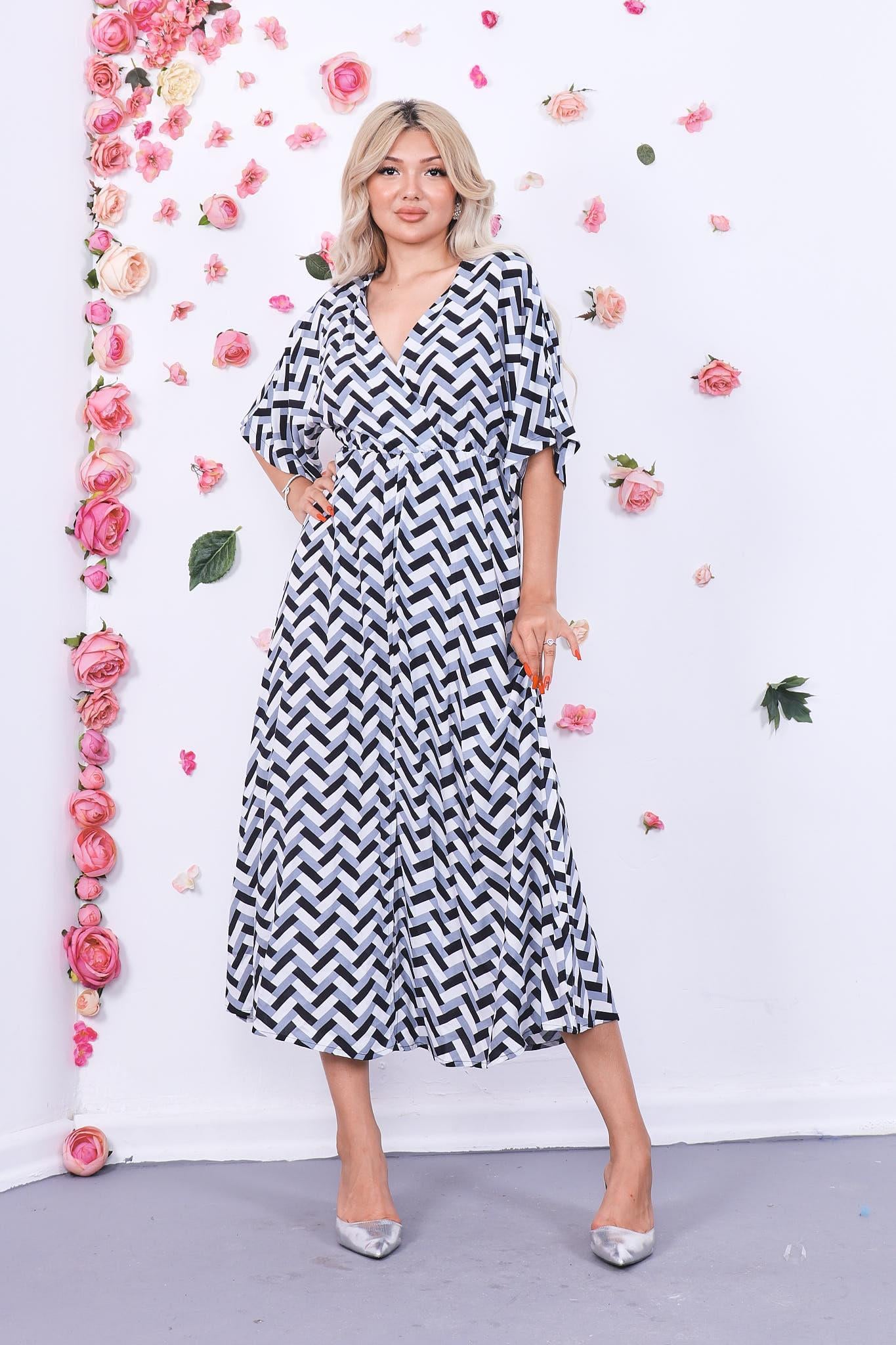 Geometrik Desen Beli Lastikli Elbise