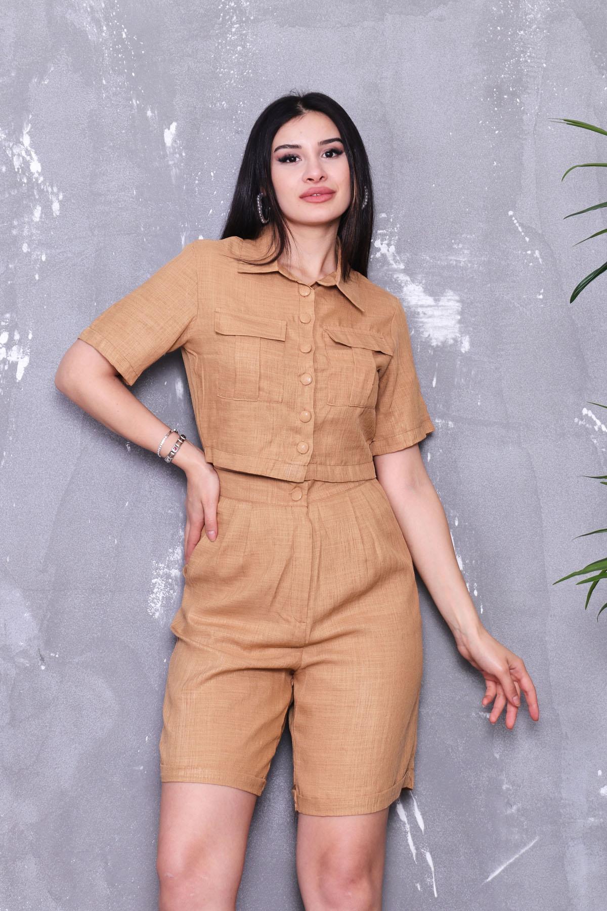 Gömleği Cepli Şortlu Takım