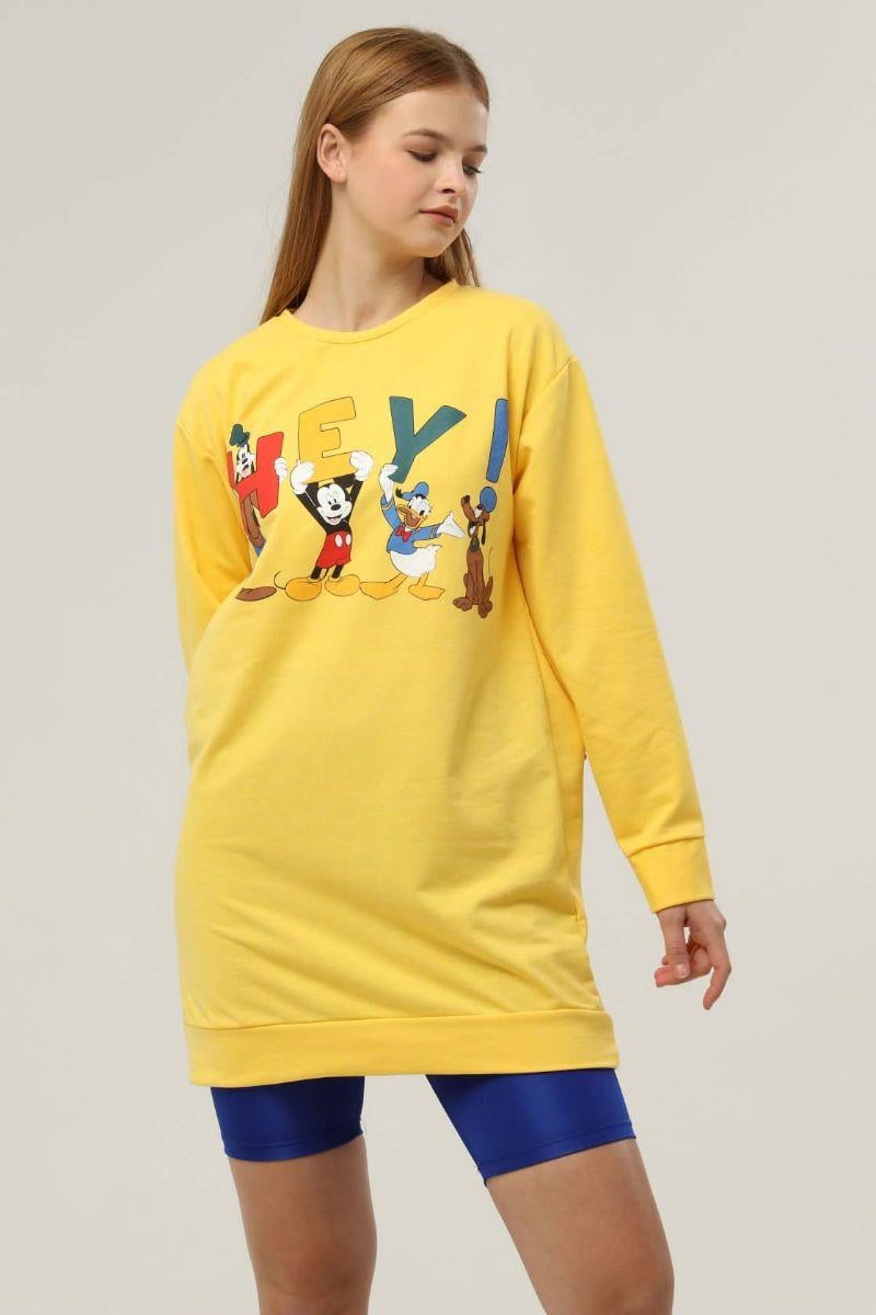 Kadın Hey Baskılı Sweatshirt Sarı