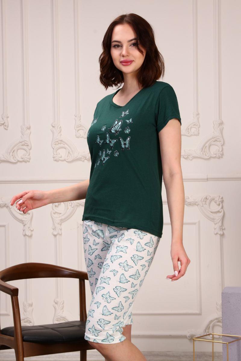 Kadın Kelebek Baskılı Kapri Şortlu Pijama Takımı Yeşil
