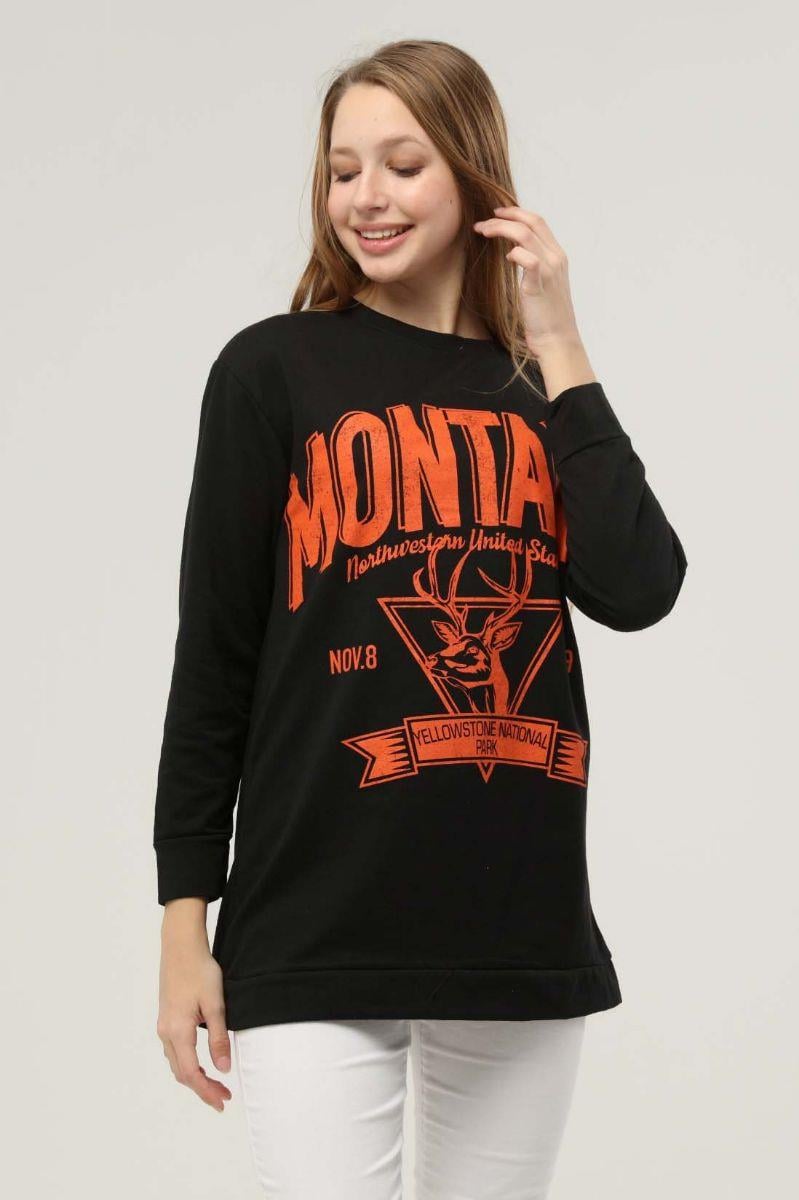 Kadın Montana Baskılı Sweatshirt Siyah