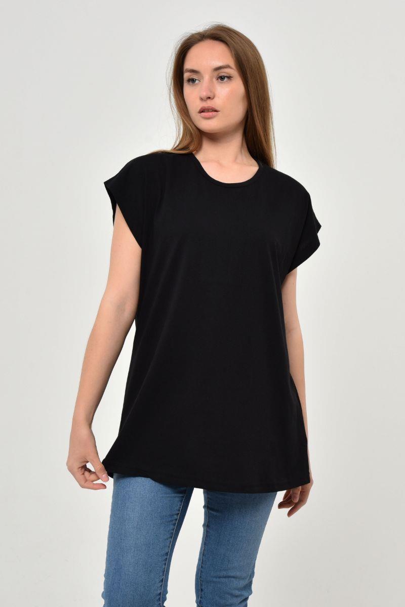 Kadın Oversize Basic Yarasa Kol T-Shirt Siyah