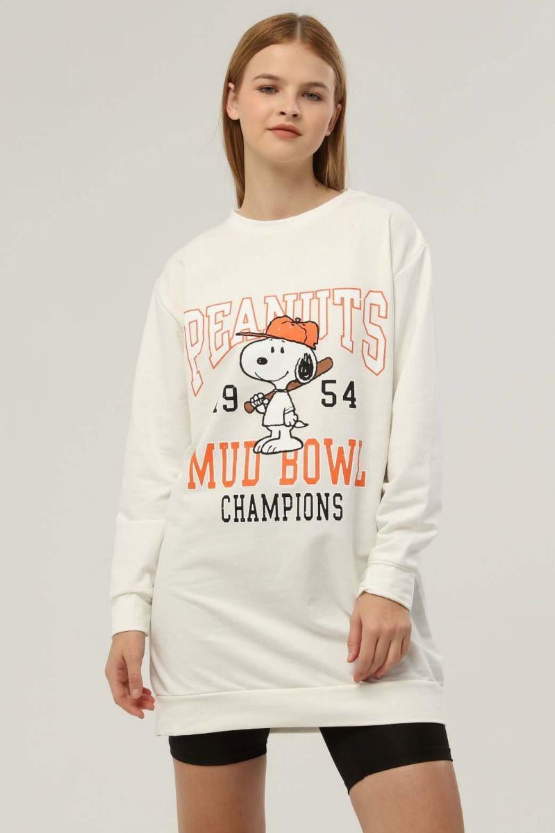 Kadın Peanuts Baskılı Sweatshirt Ekru