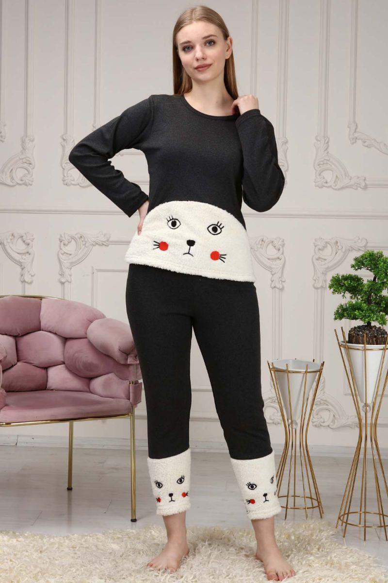Kadın Polar Pijama Takımı Ekru