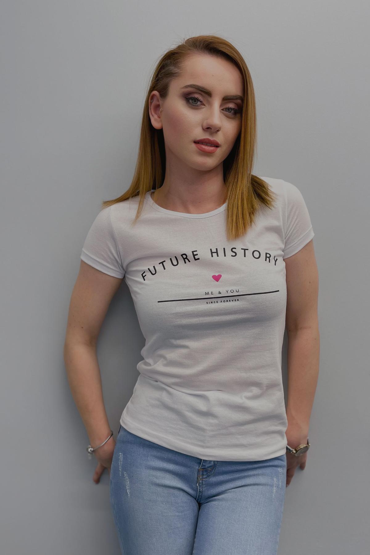 Kadın Yazı Baskılı T-Shirt Beyaz