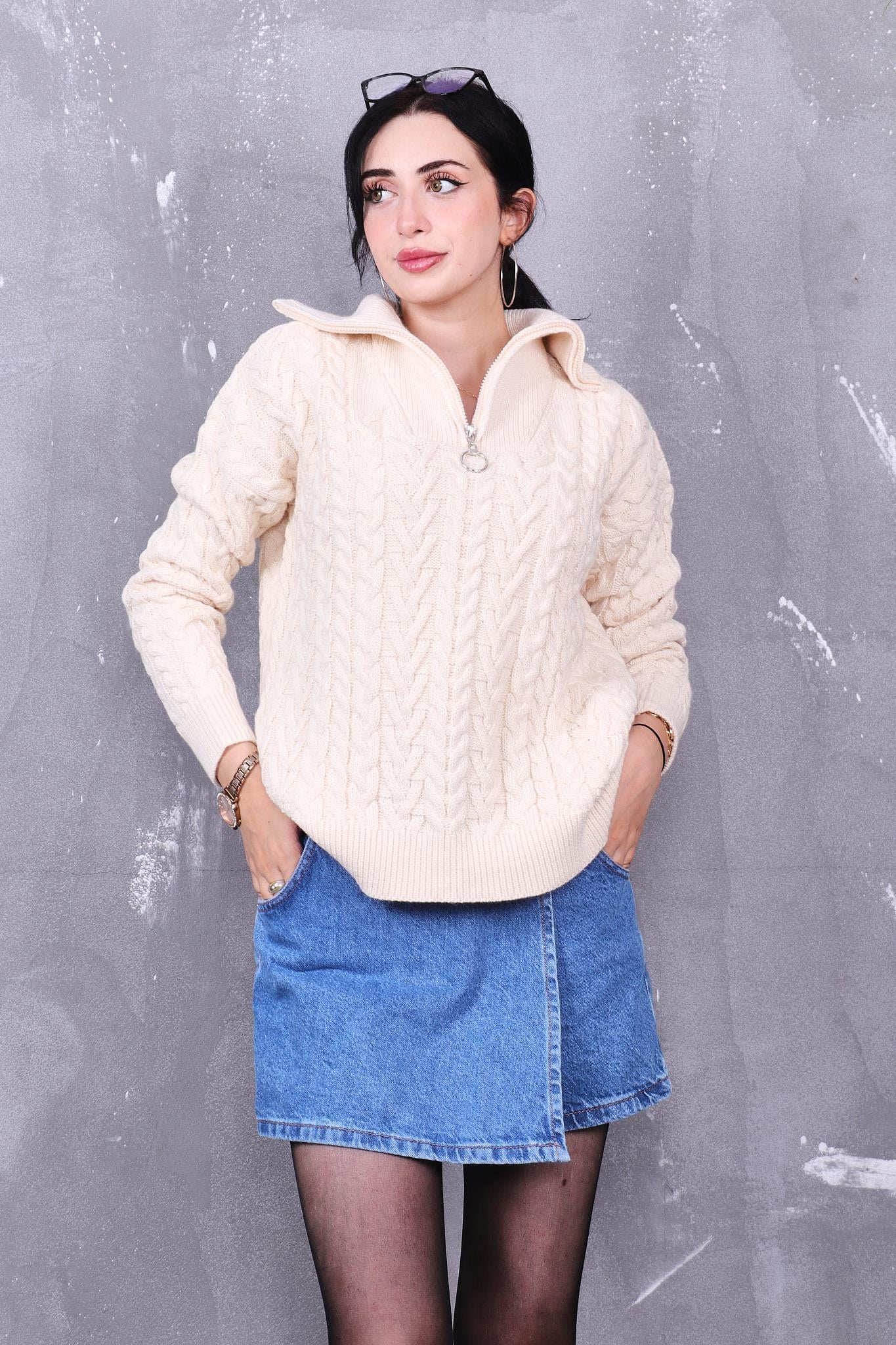 Kamyoner Yaka Fermuarlı Kazak