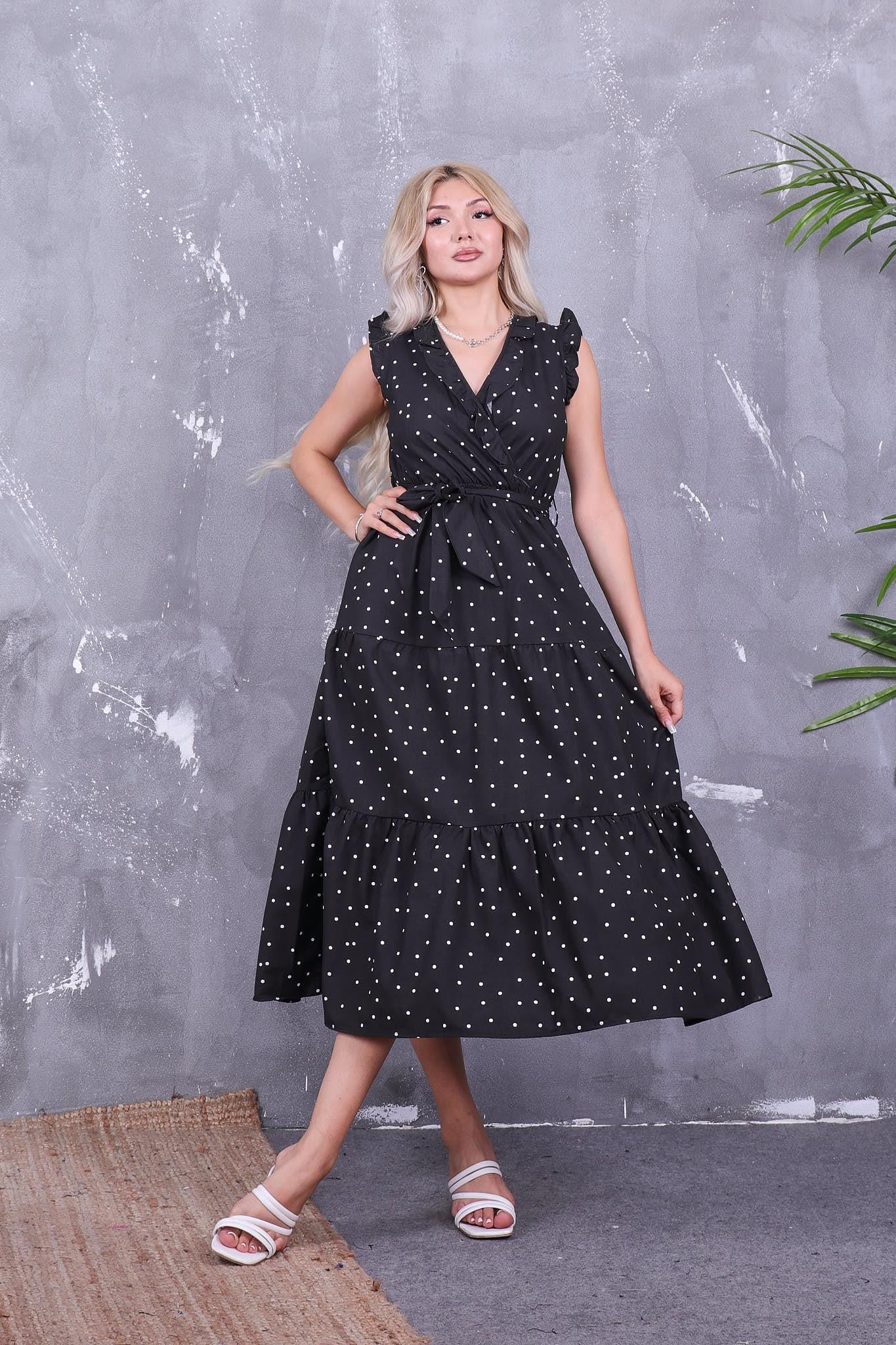 Kolları Fırfırlı Poplin Kumaş Elbise