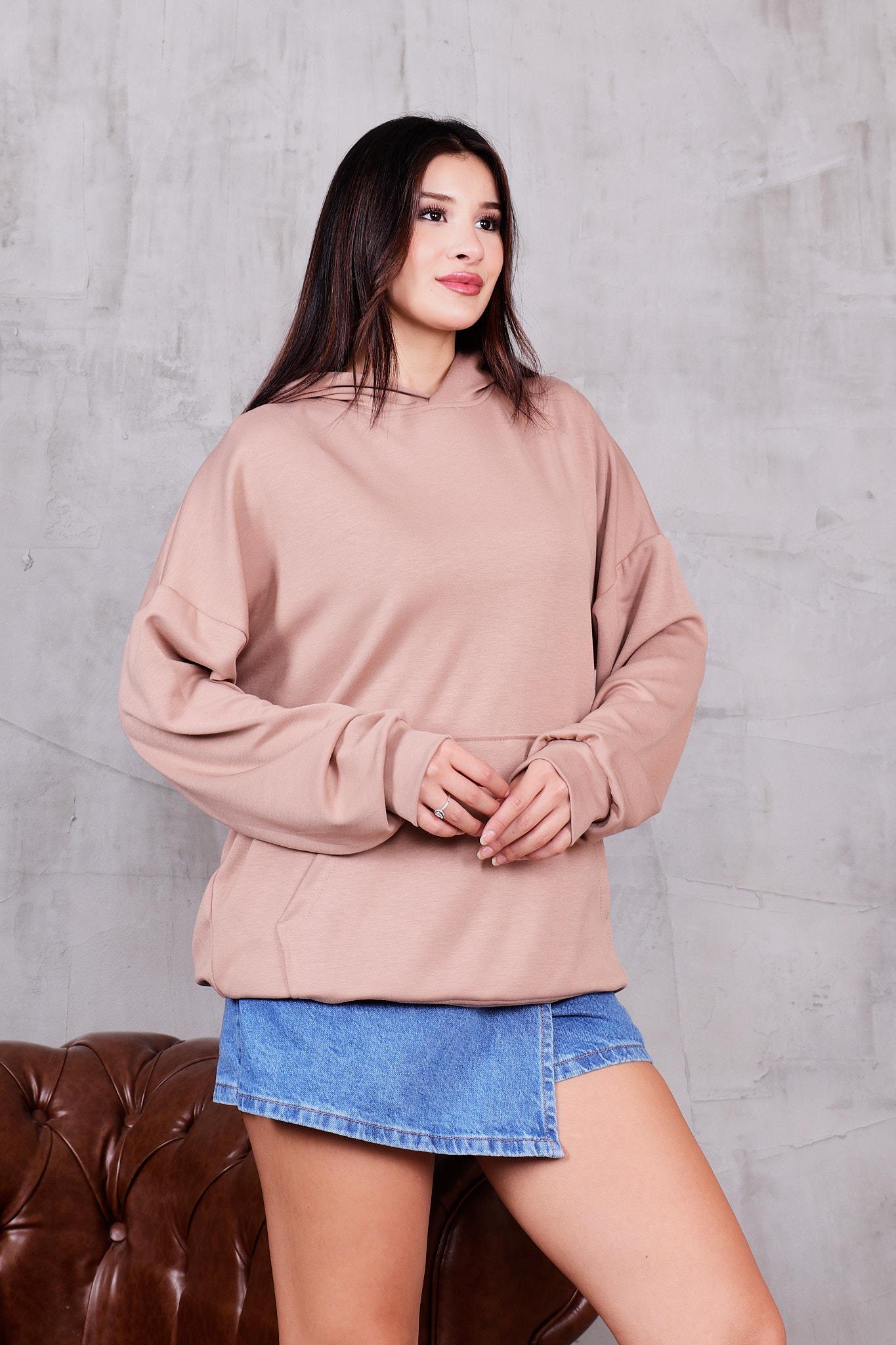 Modal Kumaş Kapüşonlu Cepli Sweatshirt