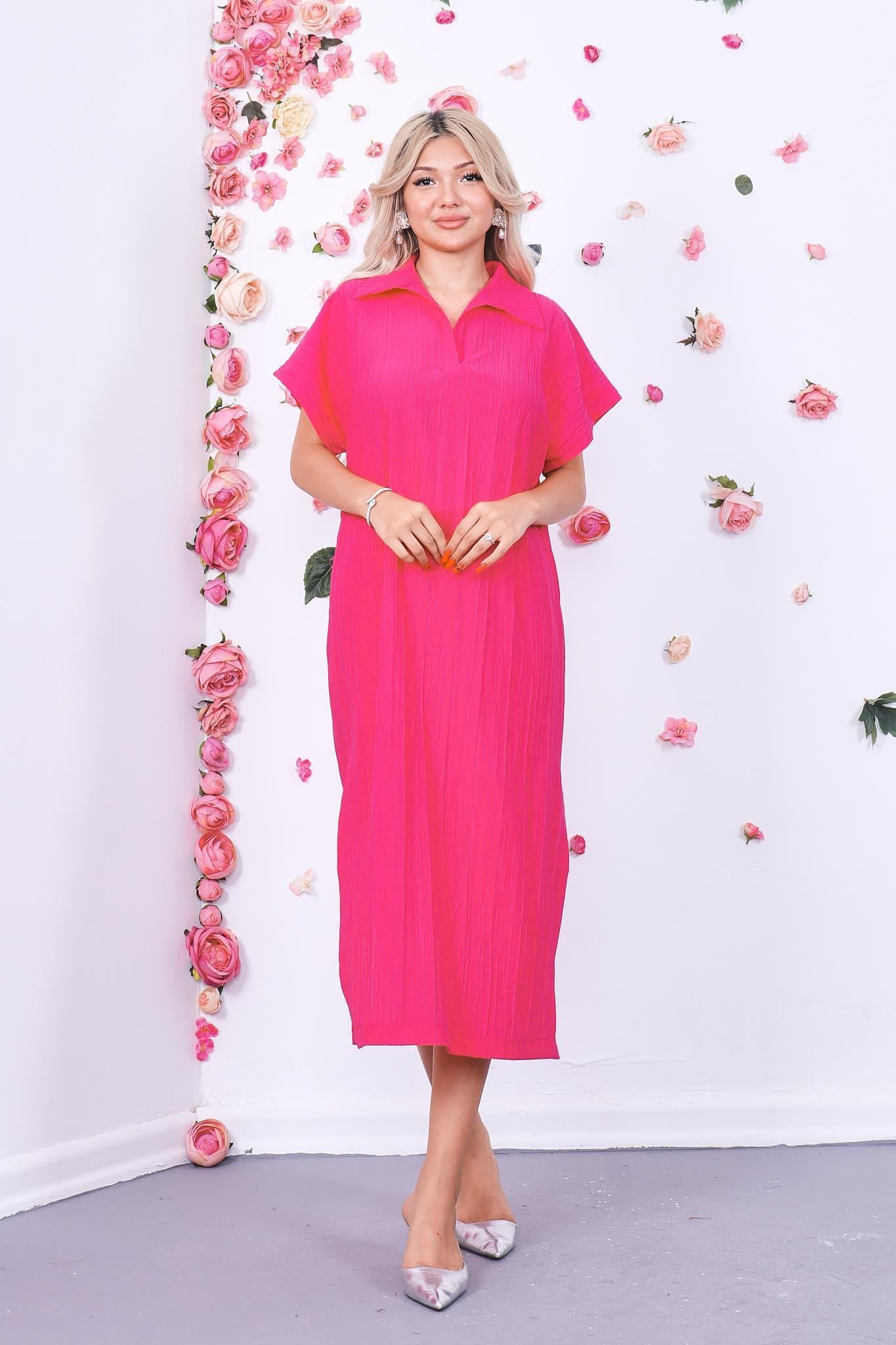 Polo Yaka Yırtmaçlı Elbise