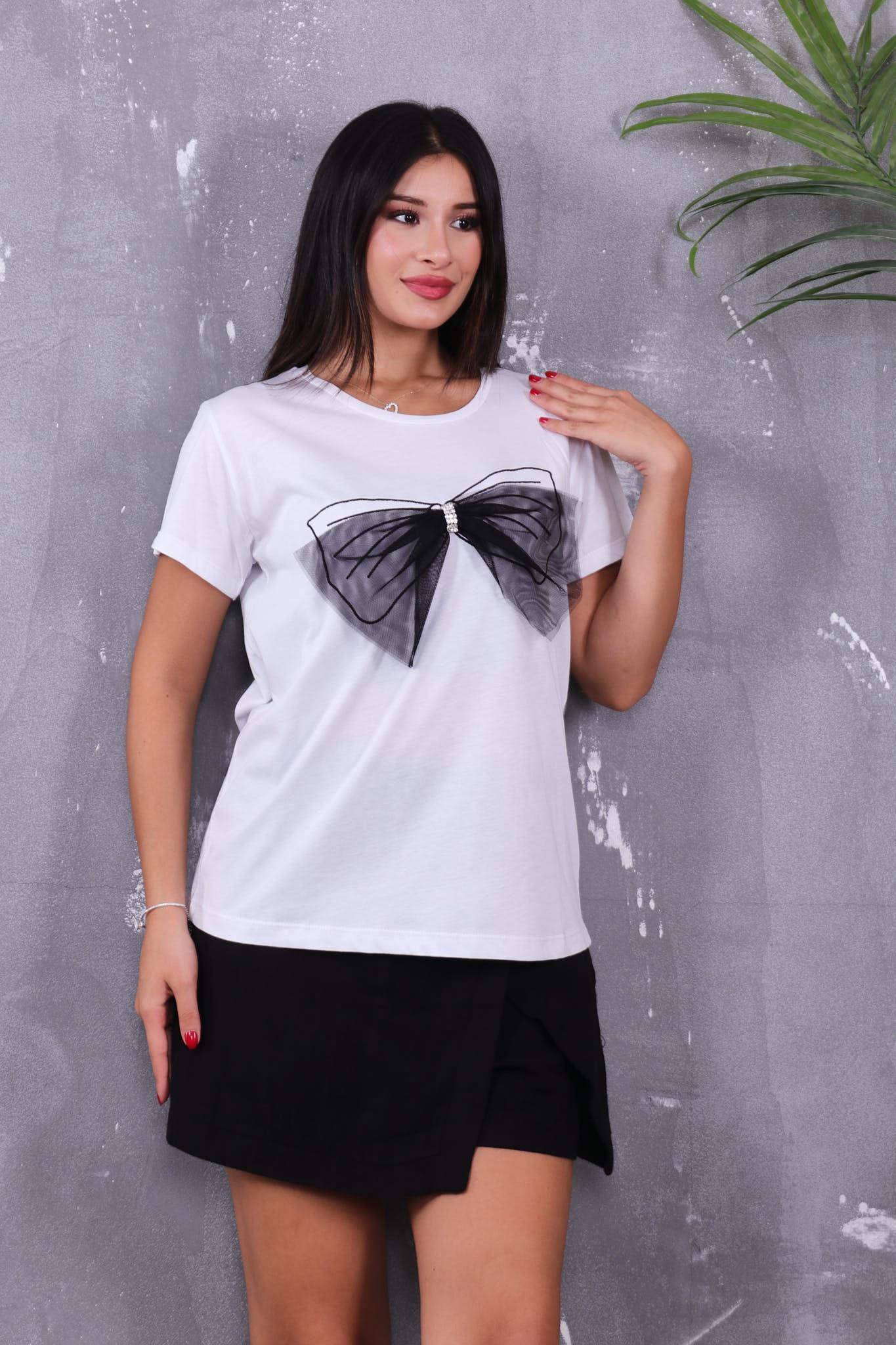 Tül Kurdela Detaylı Pamuklu Tshirt