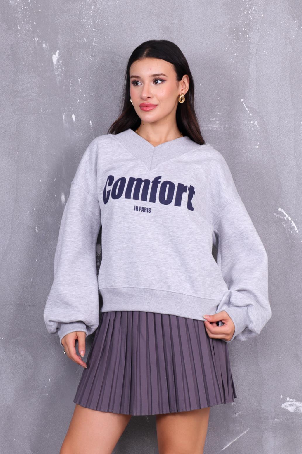 V Yaka İçi Şardonlu Sweatshirt