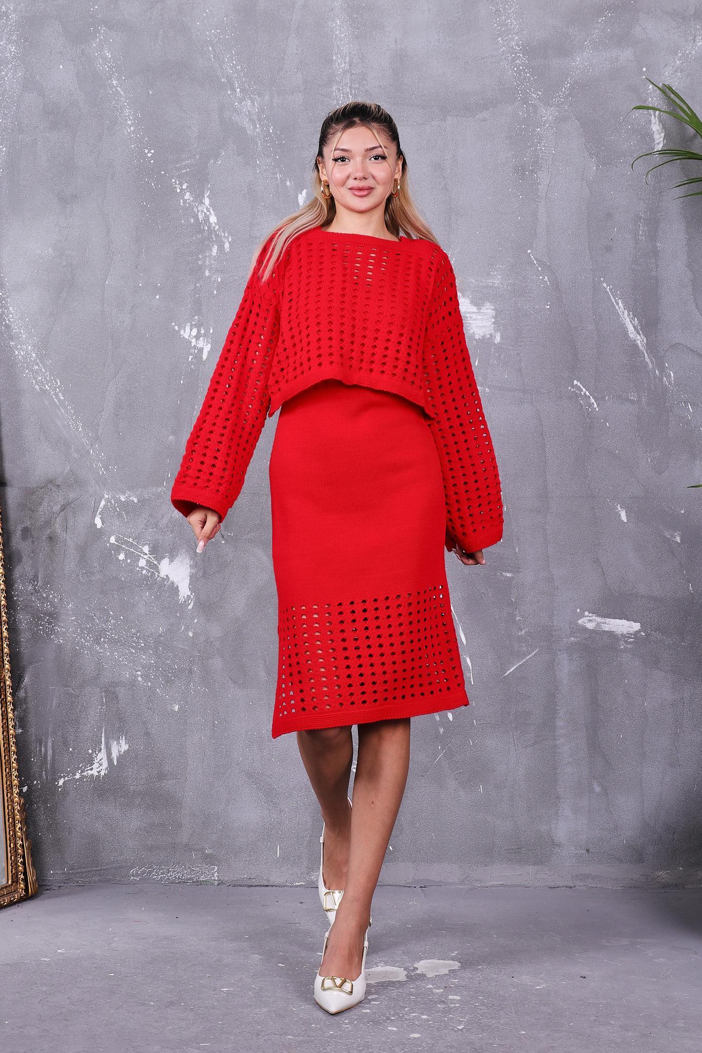 Ajur Triko Elbiseli İkili Takım