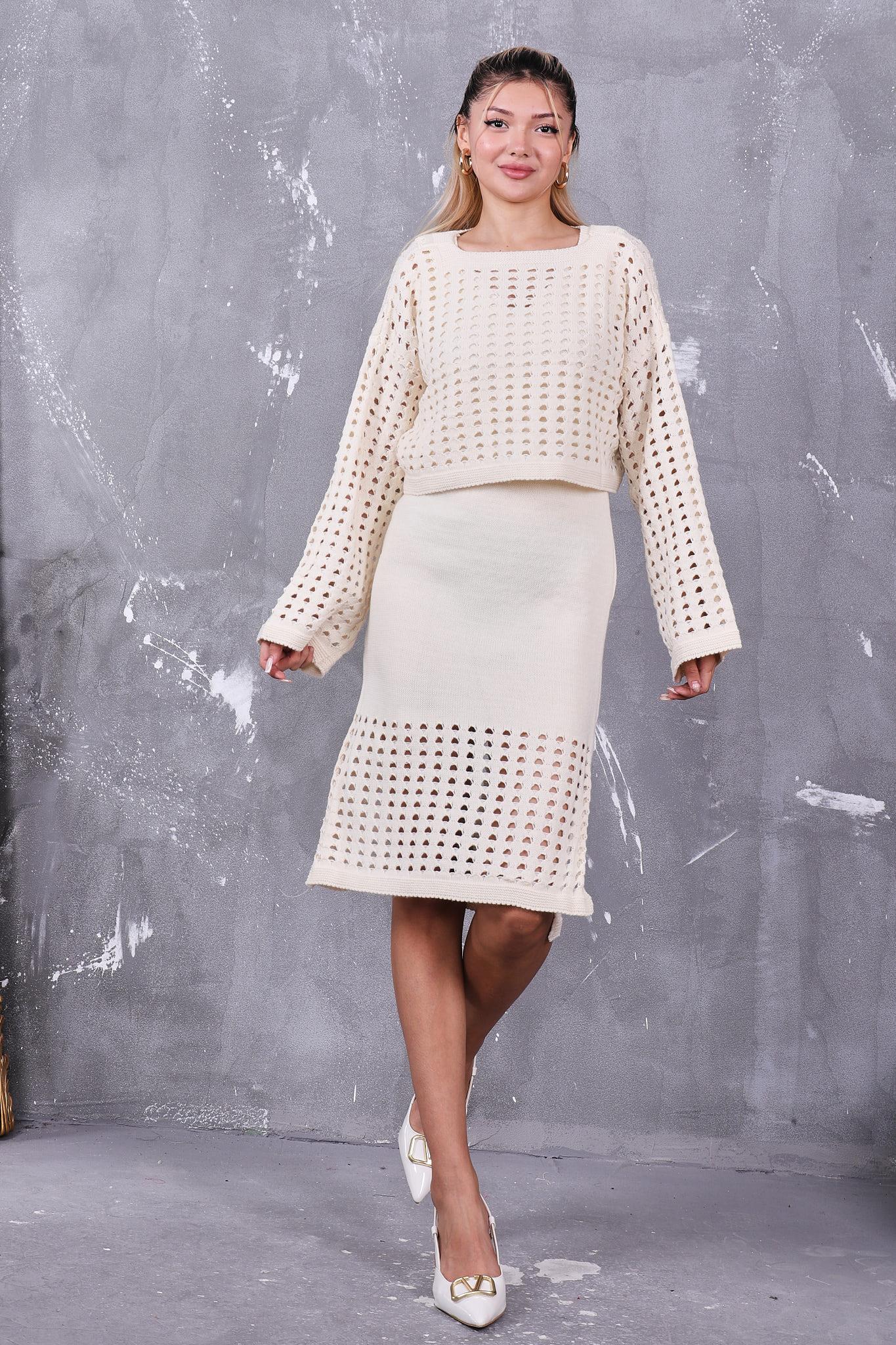 Ajur Triko Elbiseli İkili Takım