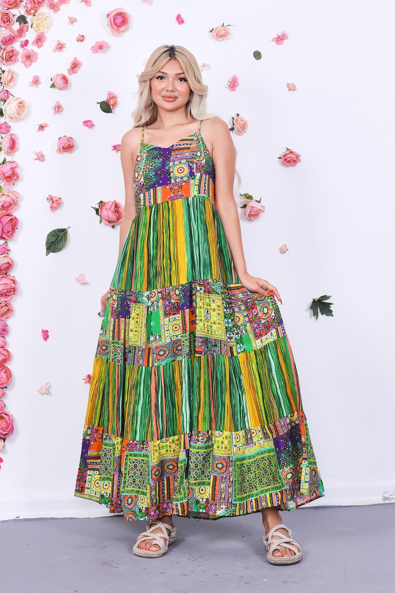 Askılı Kat Kat Pamuklu Elbise