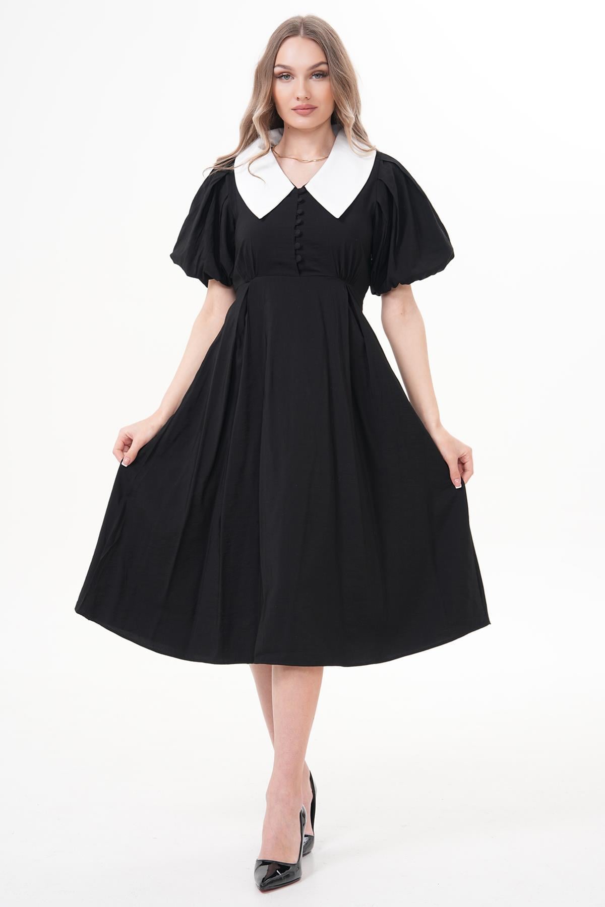 Bebe Yaka Balon Kol Elbise