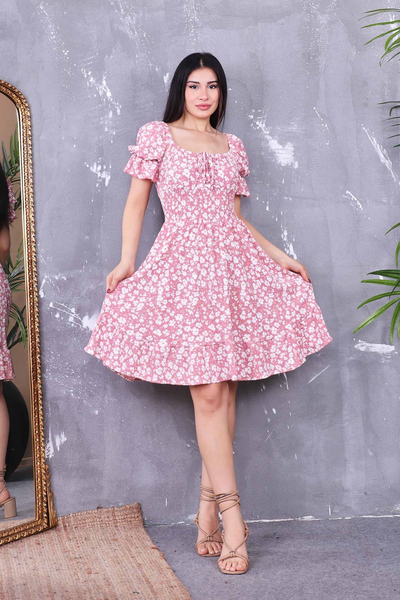 Beli Gipeli Çiçekli Elbise