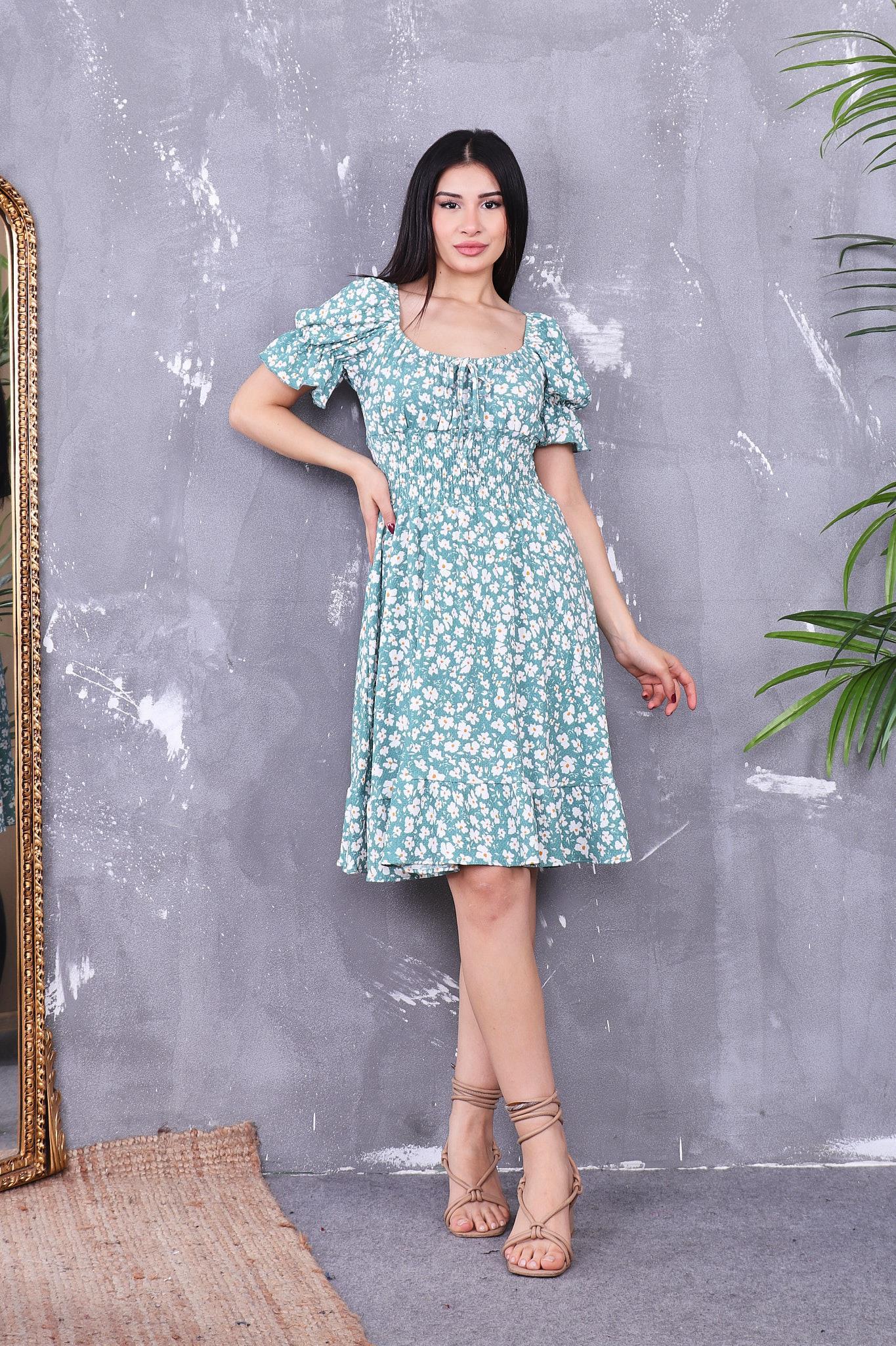 Beli Gipeli Çiçekli Elbise